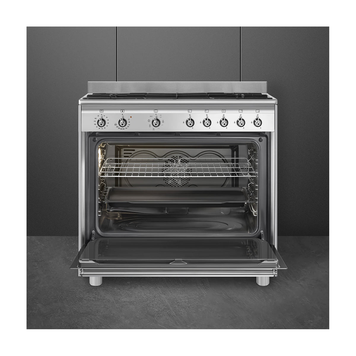 Cocina de gas Smeg SX91GM de 90 cm con horno eléctrico de 115 l