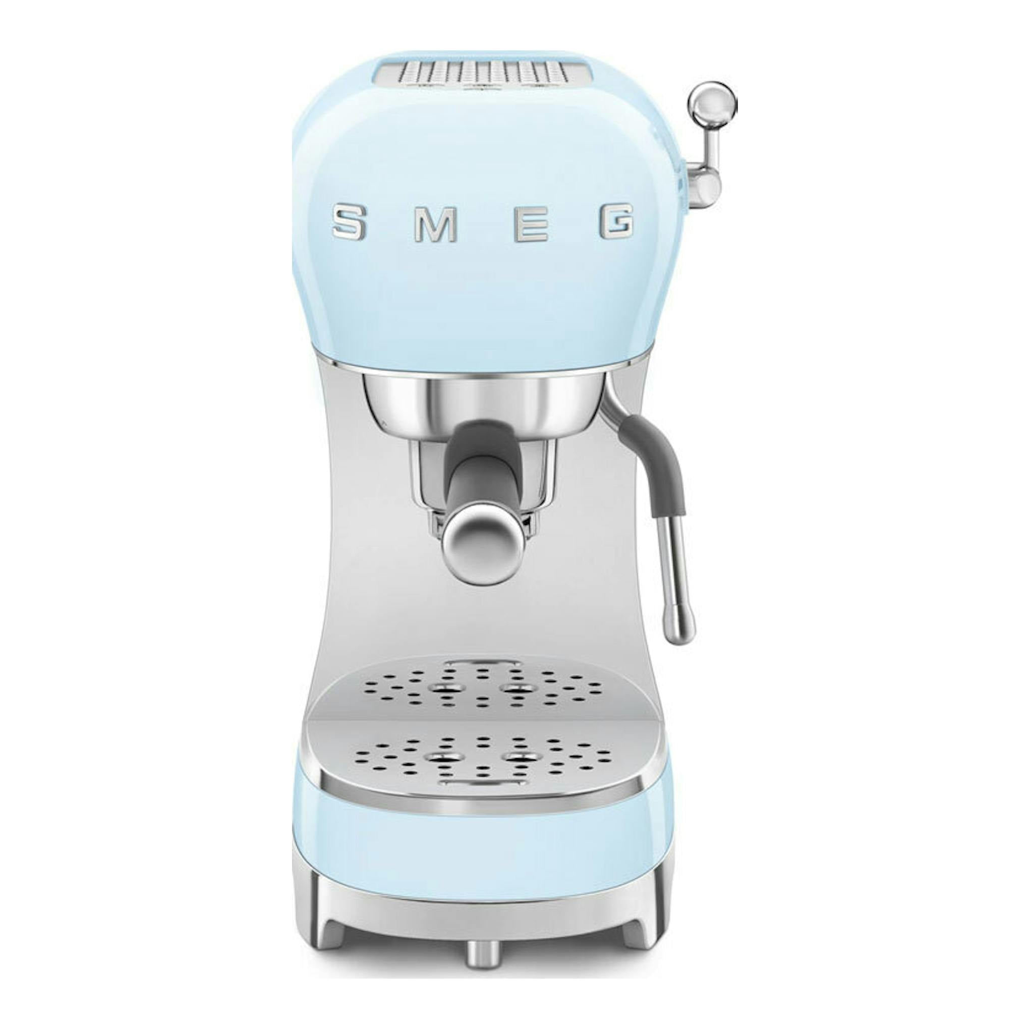Cafetera espresso Smeg ECF02PBEU azul claro, vista frontal