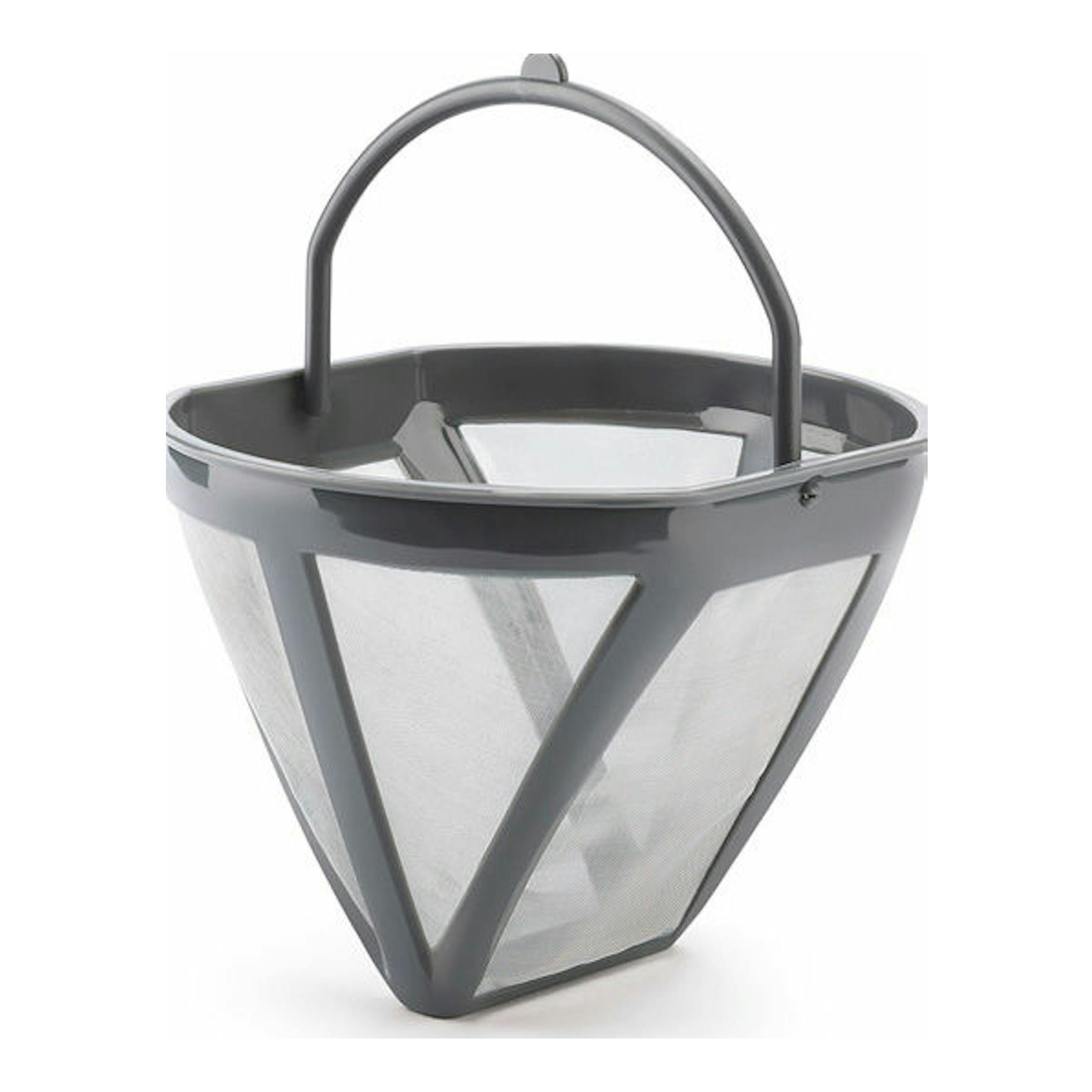 Filtro de malla gris con asa, para cafetera Smeg DCF02CREU, vista frontal.