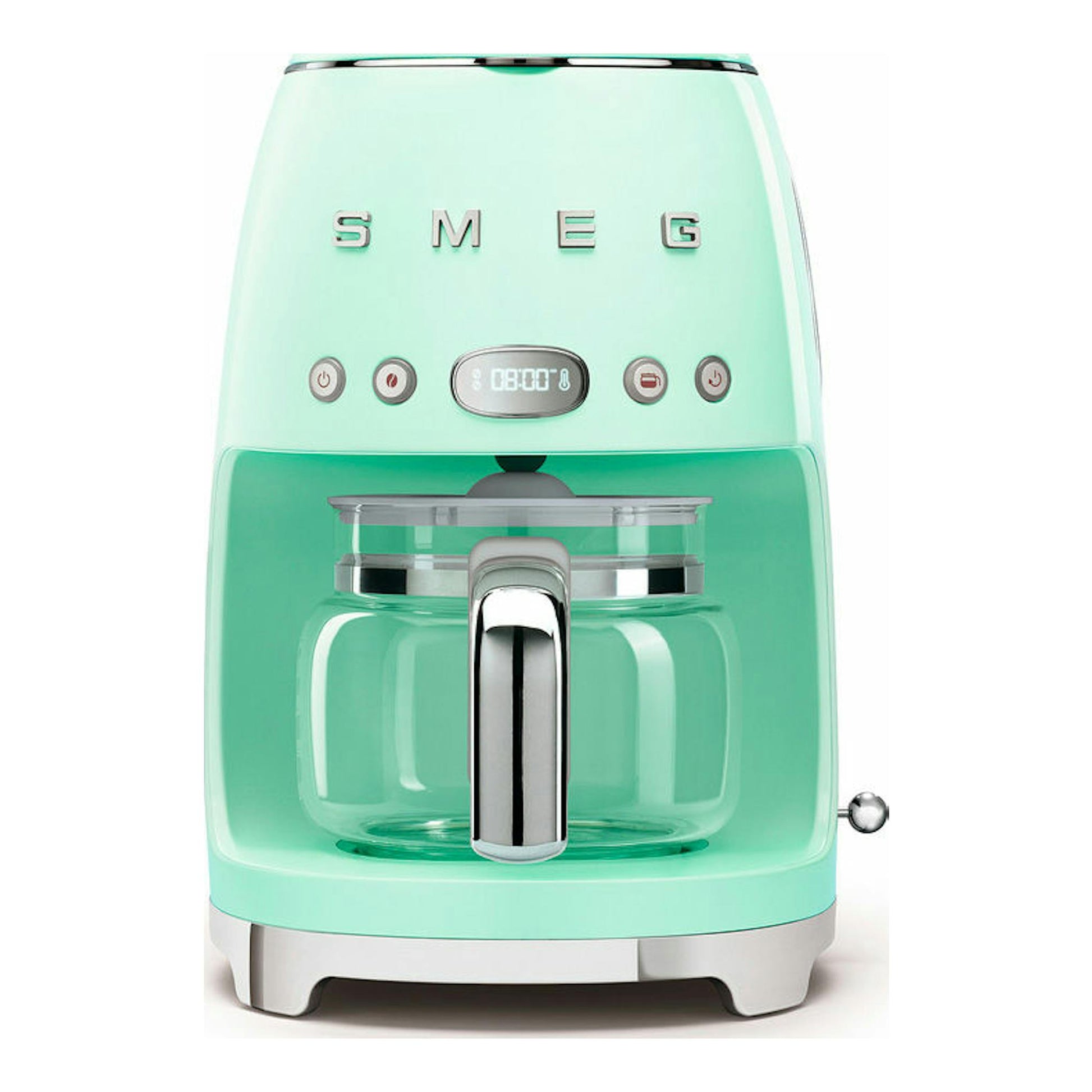 Cafetera de goteo Smeg DCF02PGEU verde pastel, vista frontal.