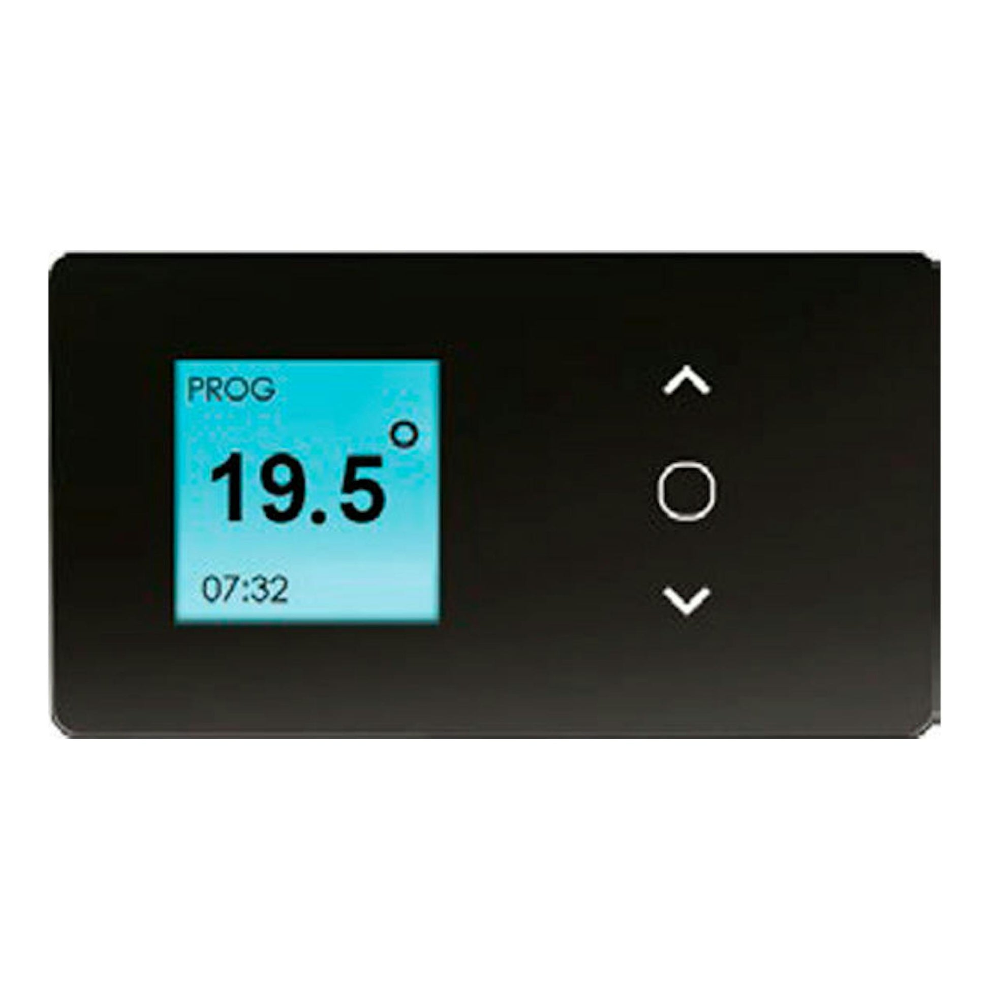 Edesa G. Atlantic Mist 1500W: panel negro con pantalla azul, 19,5 °C, hora 07:32 y botones arriba/abajo.