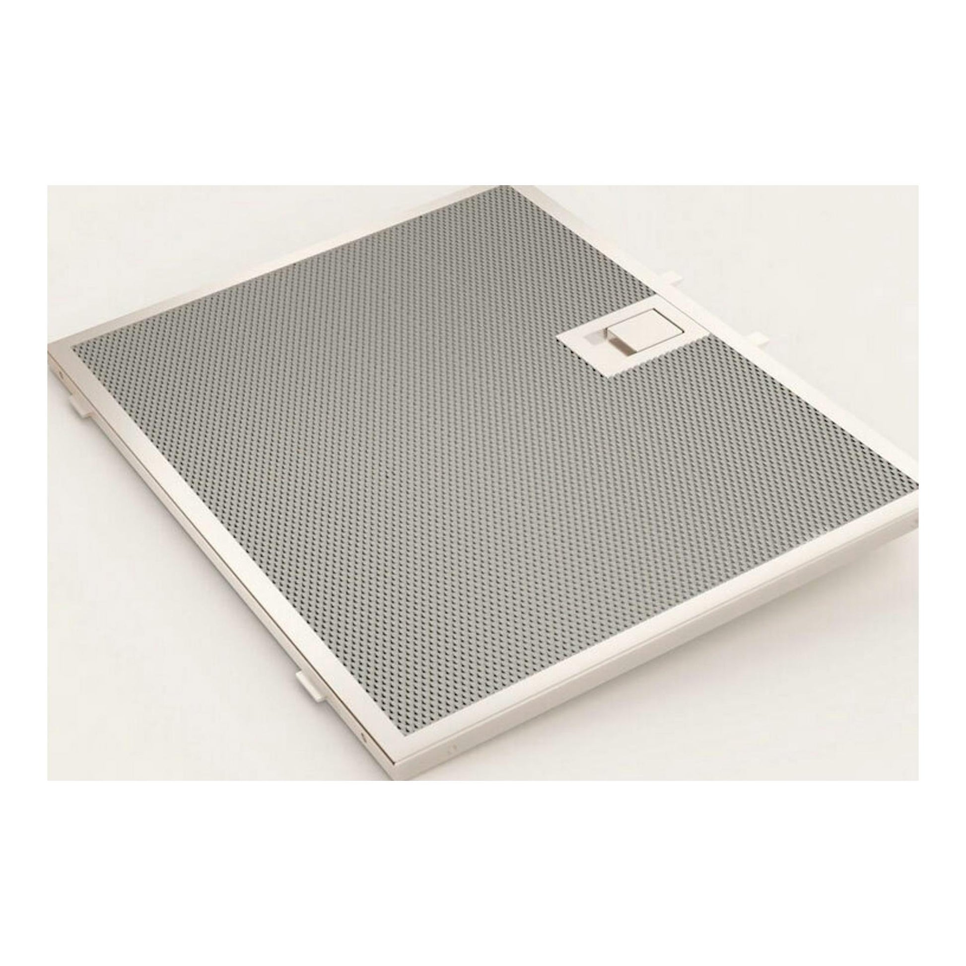 Campana Balay 3BD967GN, vista en ángulo de un panel rectangular blanco y gris con rejilla metálica.