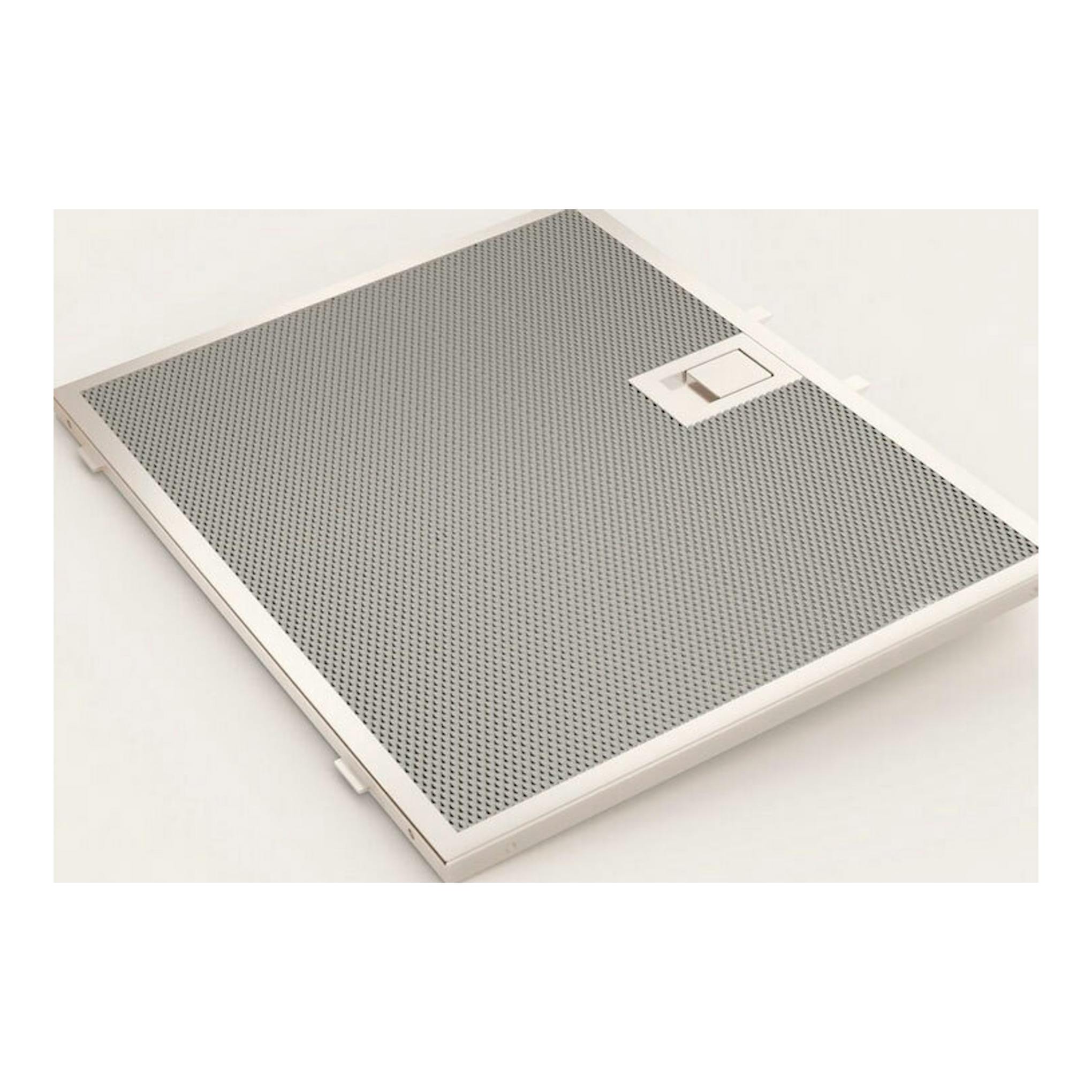 Campana Balay 3BD967GN, vista en ángulo de un panel rectangular blanco y gris con rejilla metálica.