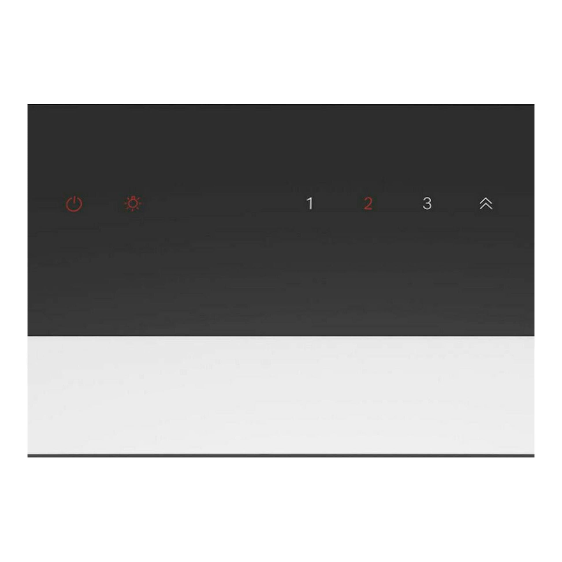 Panel táctil negro de campana Bosch DBB67AM60 con botones de velocidad e iluminación.