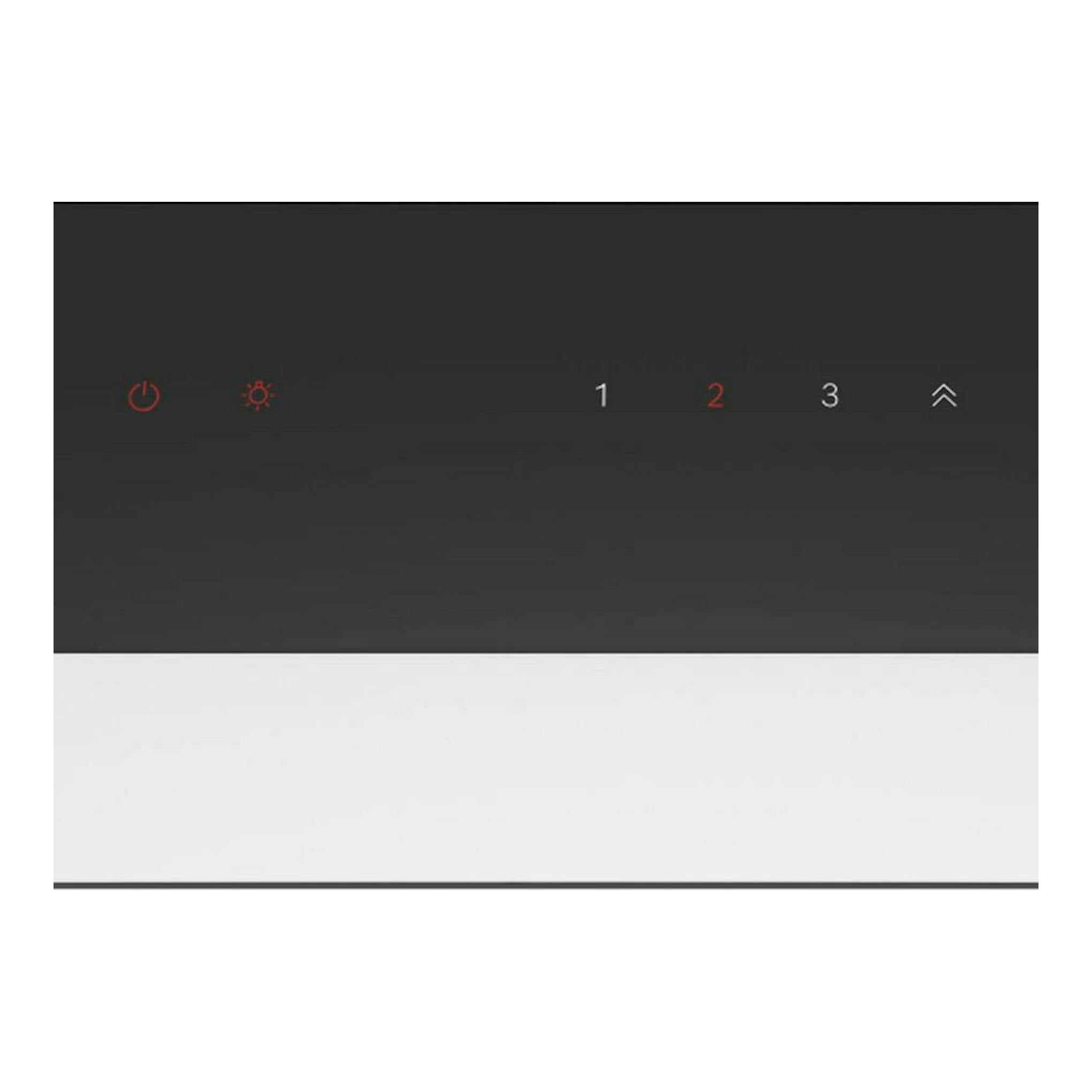 Panel táctil negro de campana Bosch DBB67AM60 con botones de velocidad e iluminación.