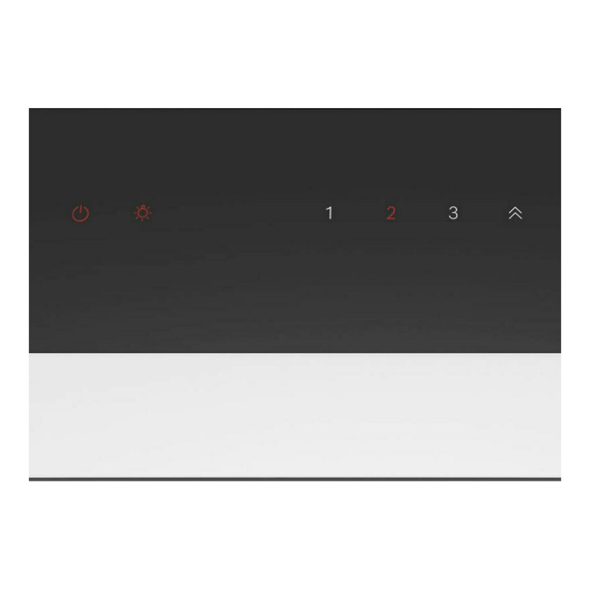 Campana Bosch DBB97AM60, vista frontal del panel táctil negro con iconos rojos y niveles 1, 2 y 3.