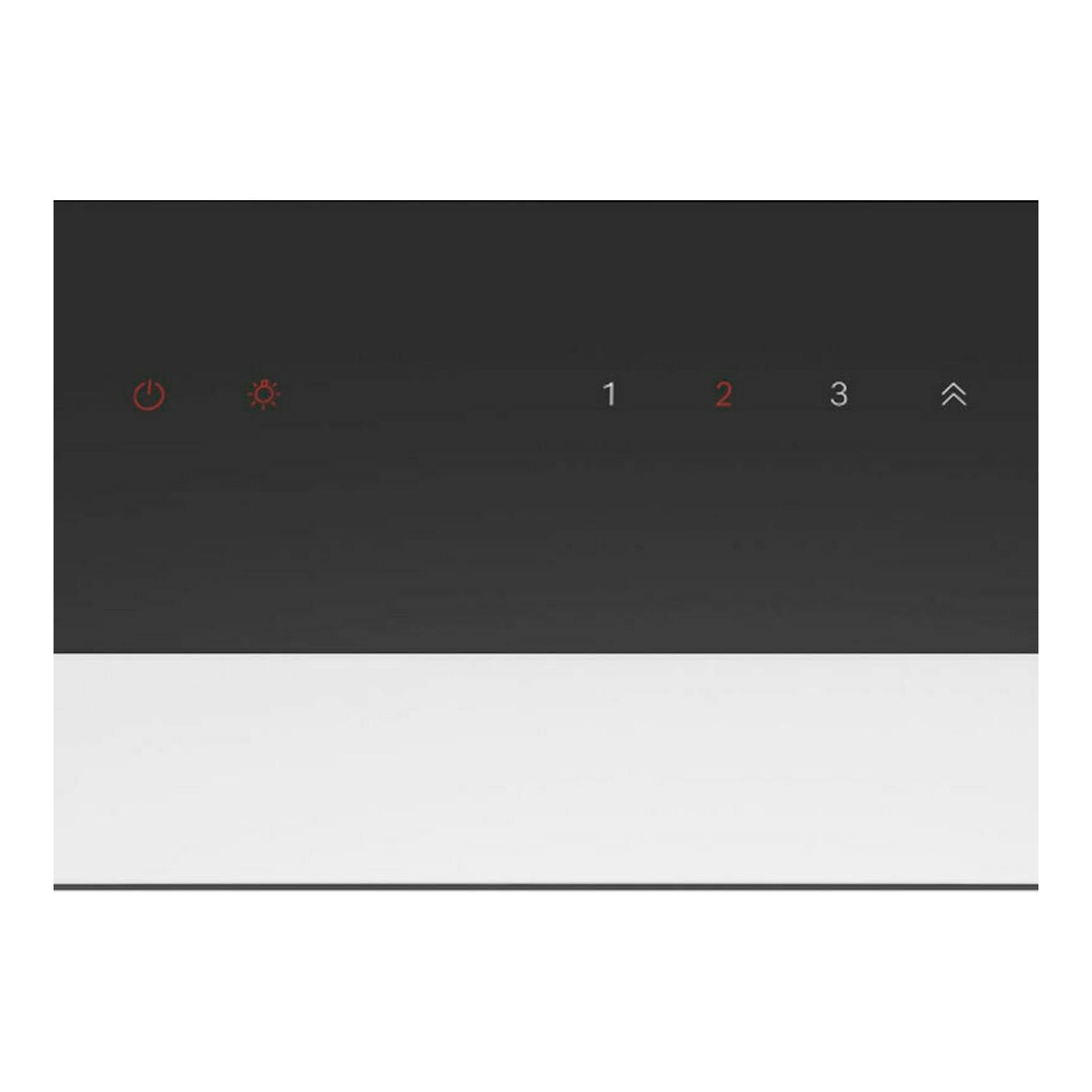 Campana Bosch DBB97AM60, vista frontal del panel táctil negro con iconos rojos y niveles 1, 2 y 3.