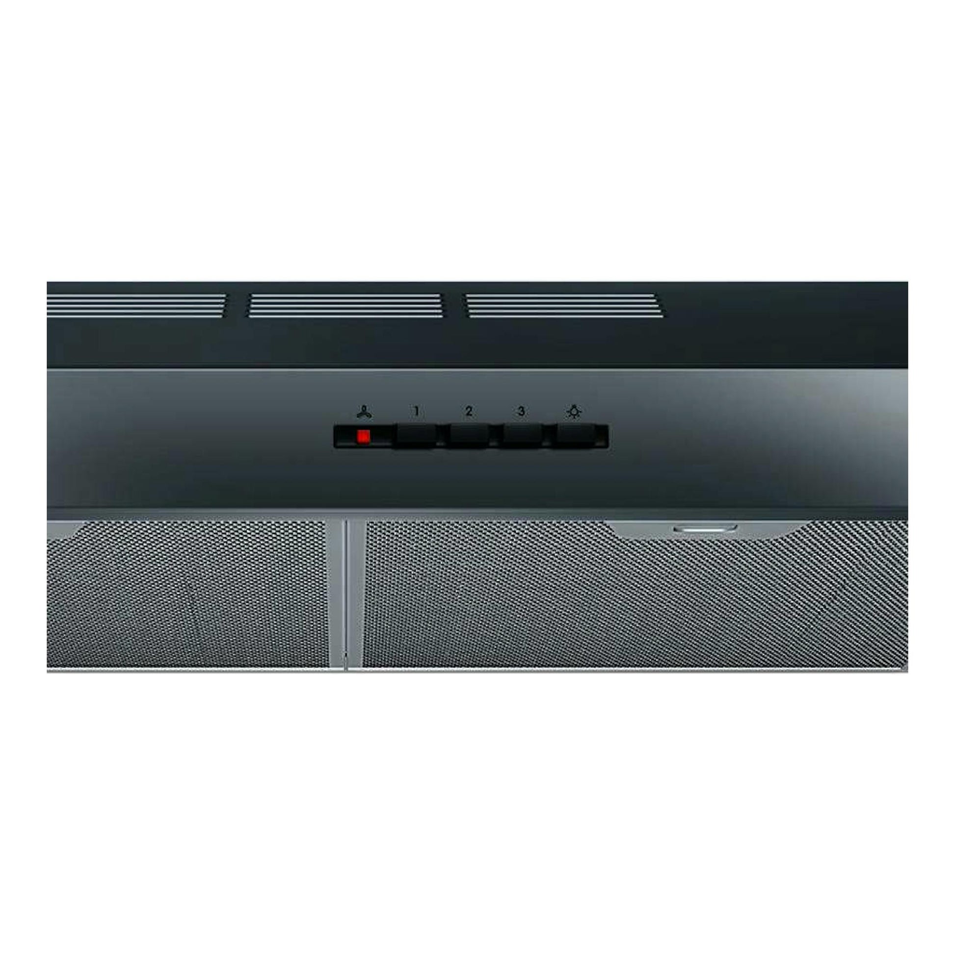 Campana extractora Bosch DUL63CC55 inox, vista frontal, con filtros metálicos y botones de control.