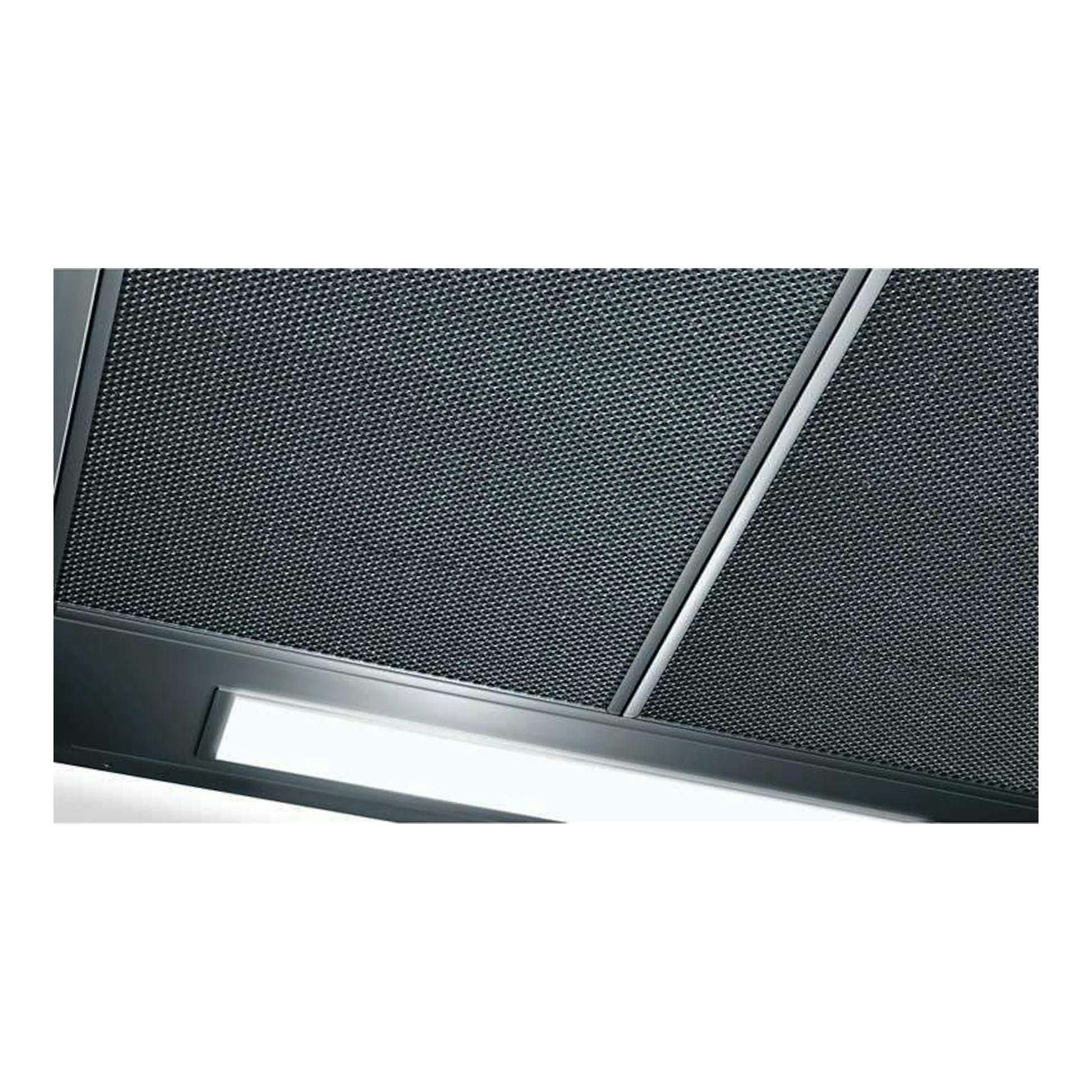 Campana extractora Bosch DUL63CC55 inox, primer plano del filtro metálico negro y la franja de luz.