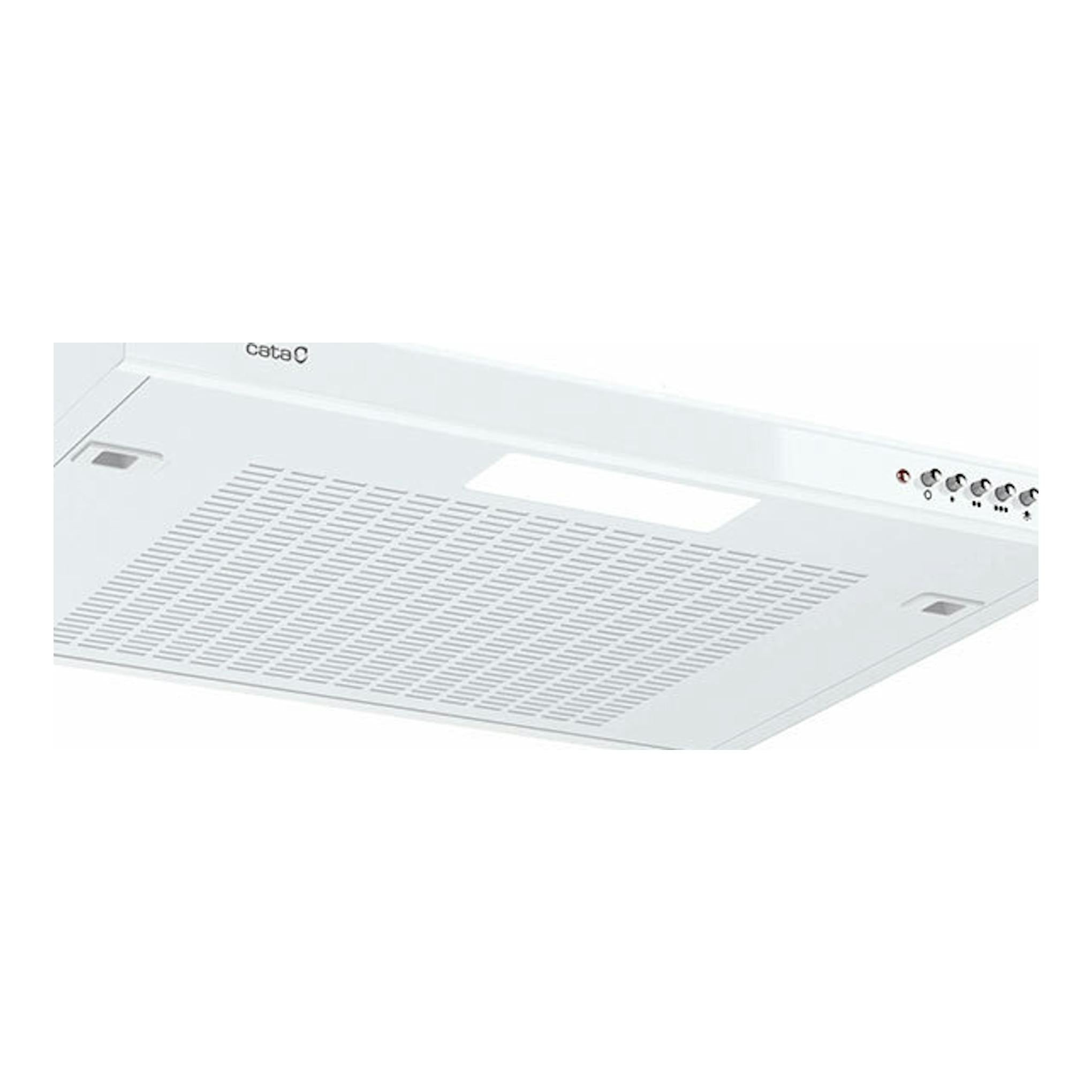 Campana extractora Cata LFK6001 blanca de 60 cm, vista inferior en ángulo.