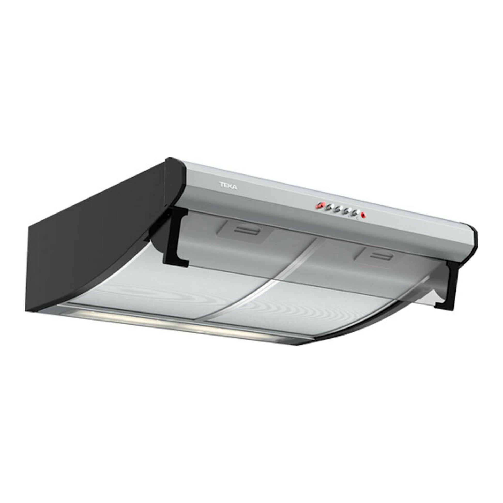 Campana convencional Teka C 6420 Inox, vista en ángulo inferior, en acero inoxidable y negro.