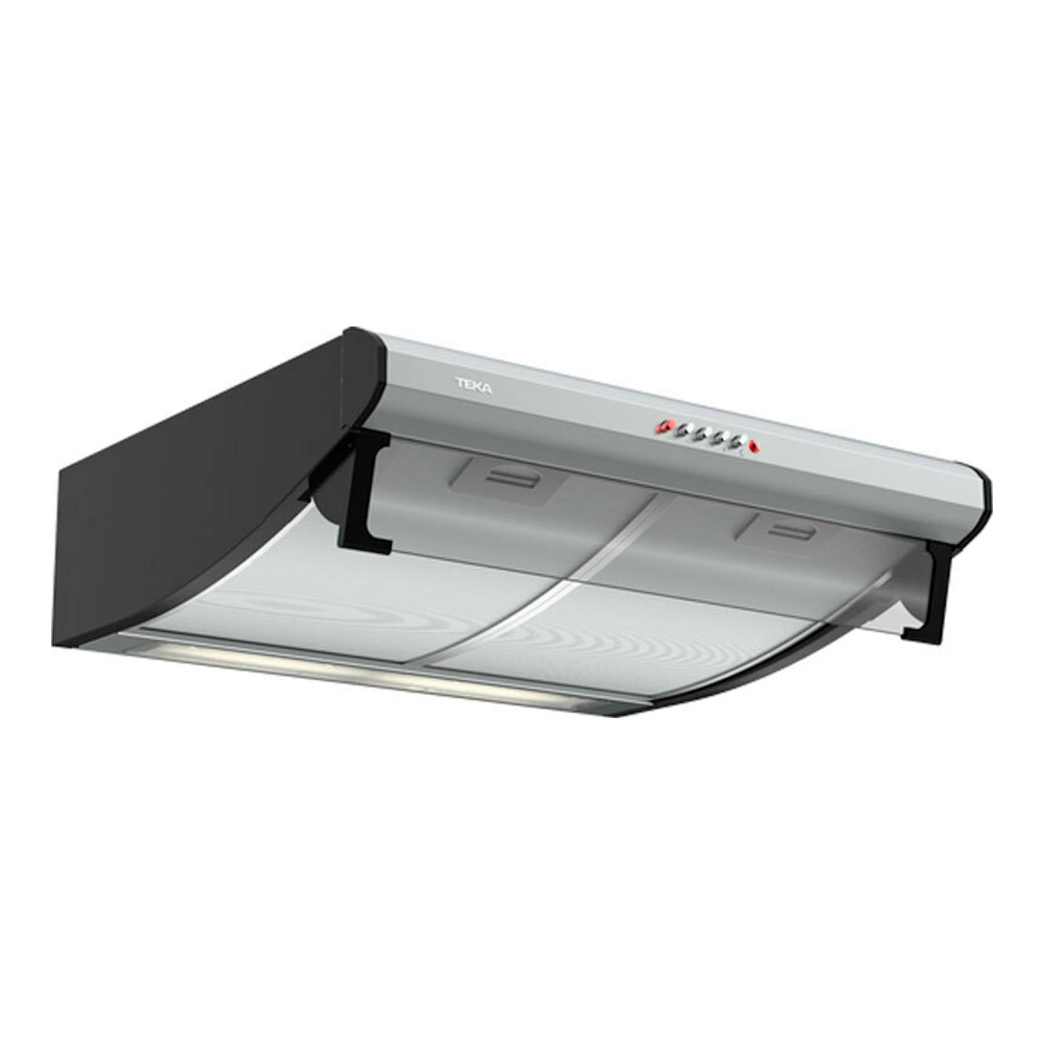 Campana convencional Teka C 6420 Inox, vista en ángulo inferior, en acero inoxidable y negro.