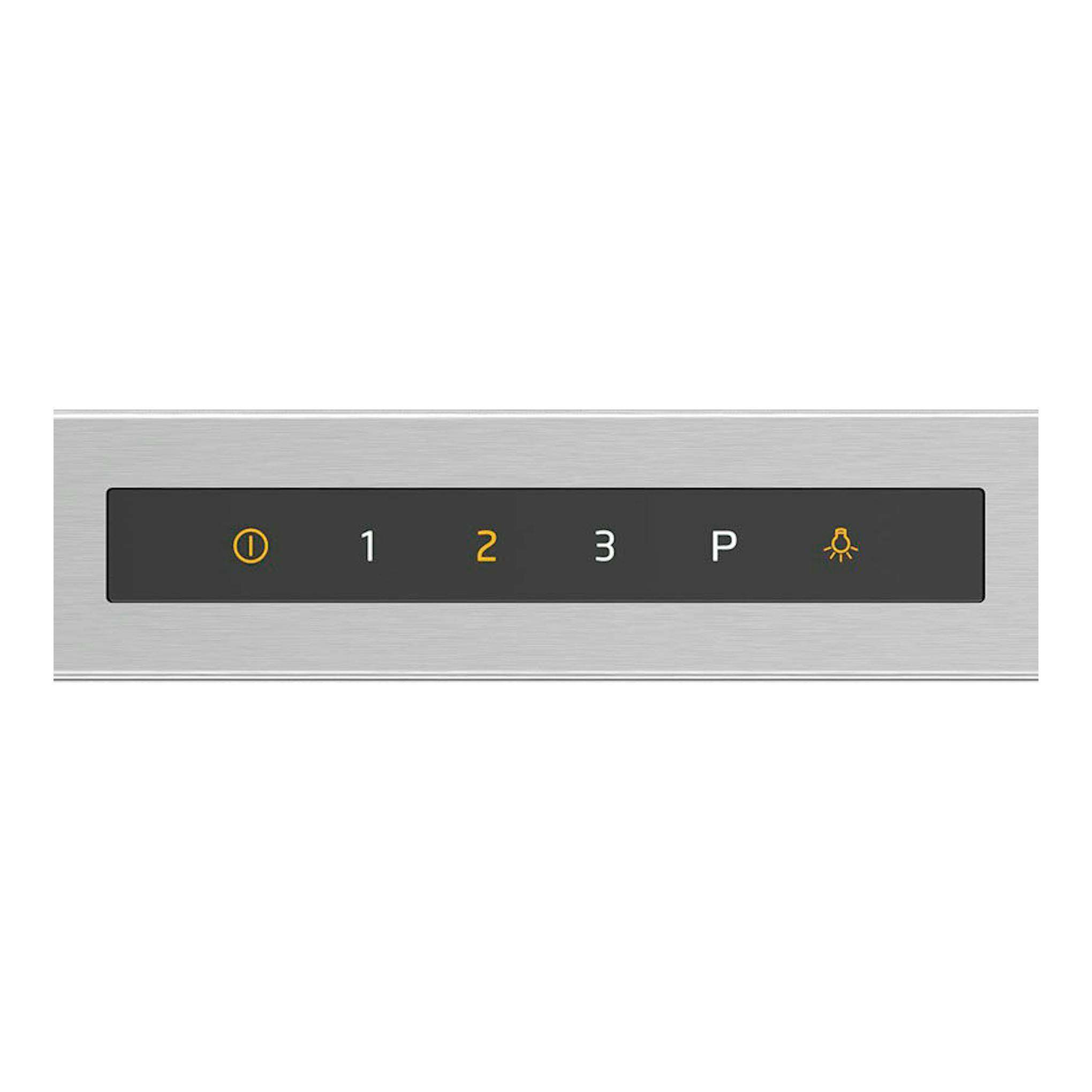 Campana de isla Balay 3BI997GX en acero inoxidable, vista frontal del panel de control con botones iluminados.