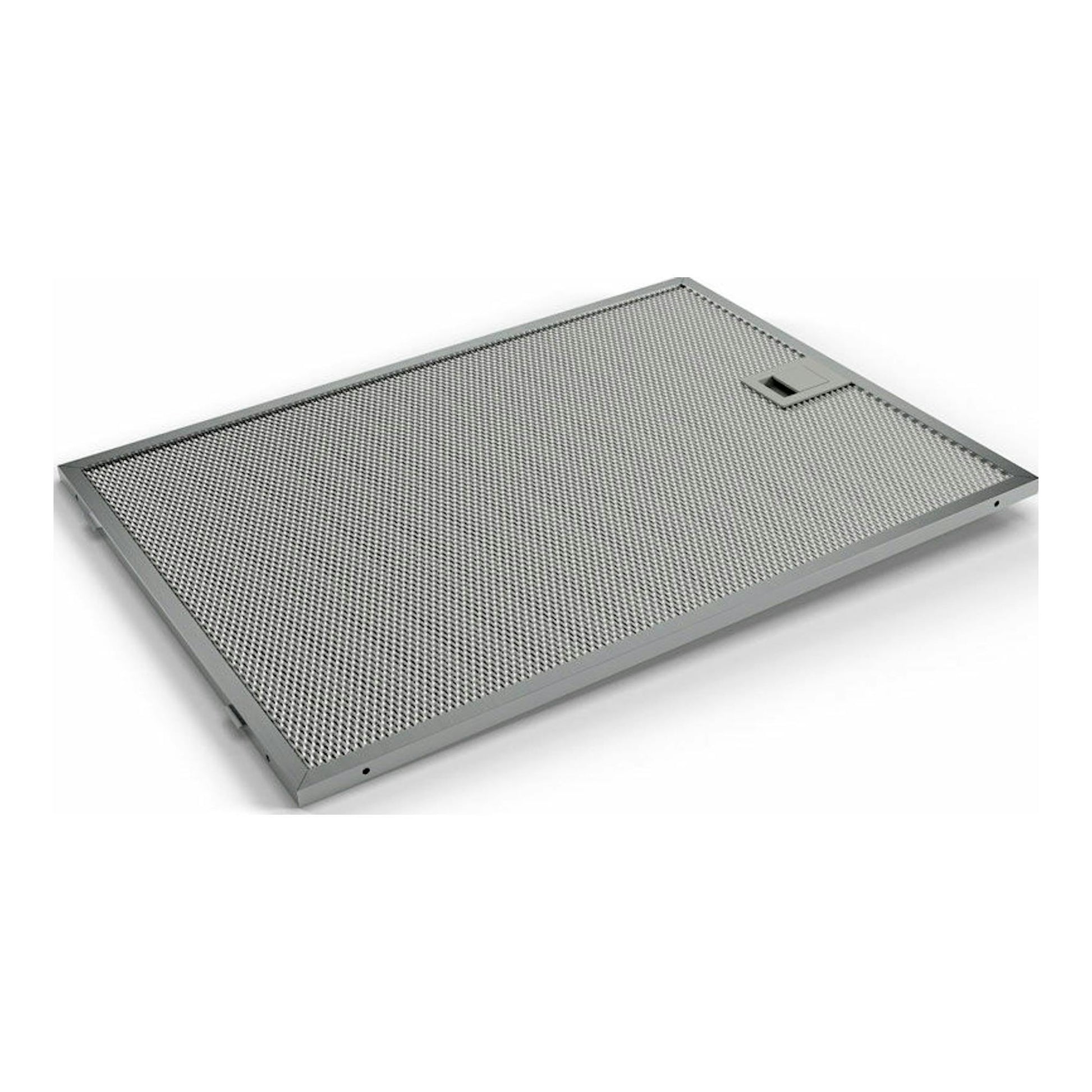Campana de isla Bosch DIB97IM50 inox, vista en ángulo de panel rectangular con rejilla metálica.