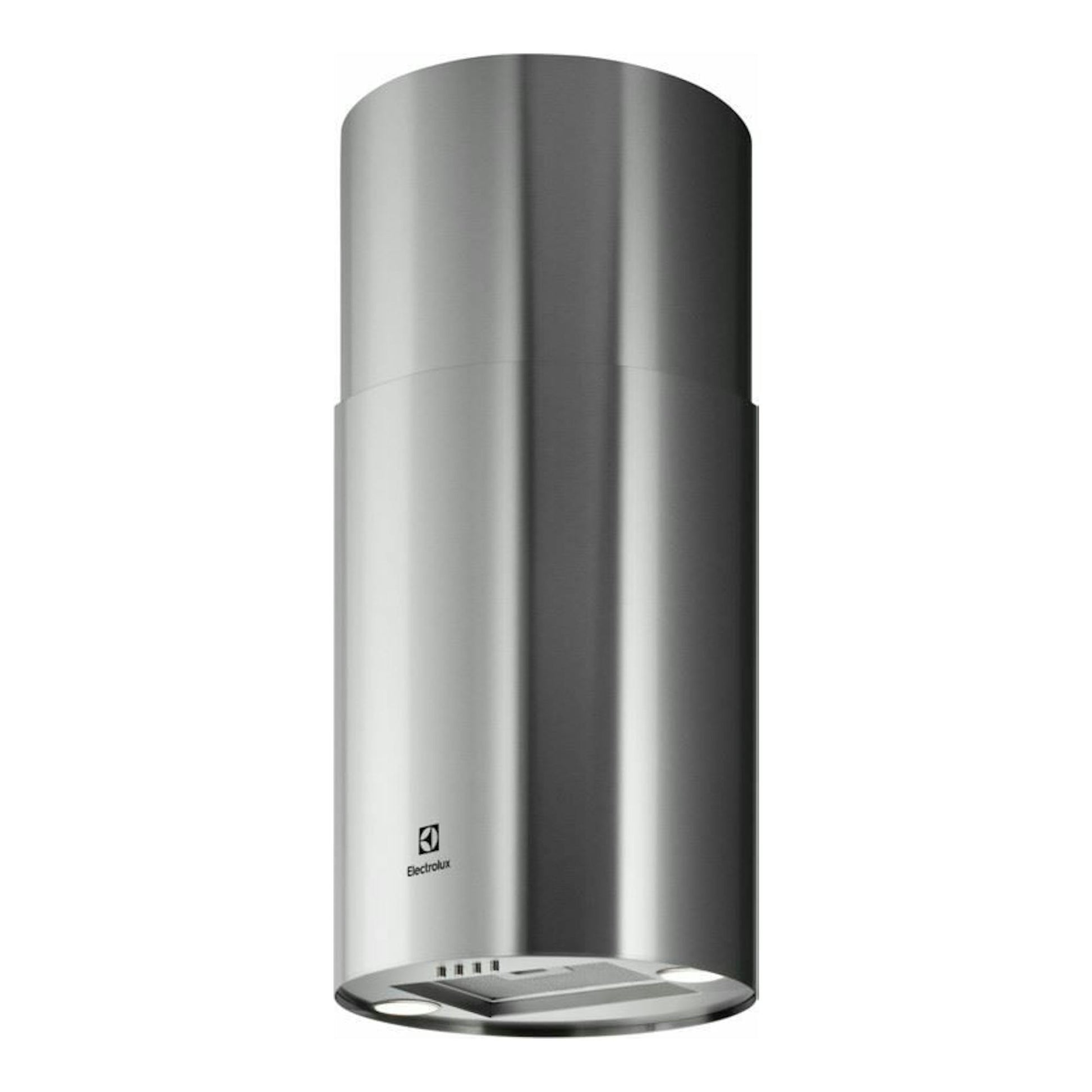 Campana de isla Electrolux LFI514X en acero inoxidable, vista frontal de diseño cilíndrico.