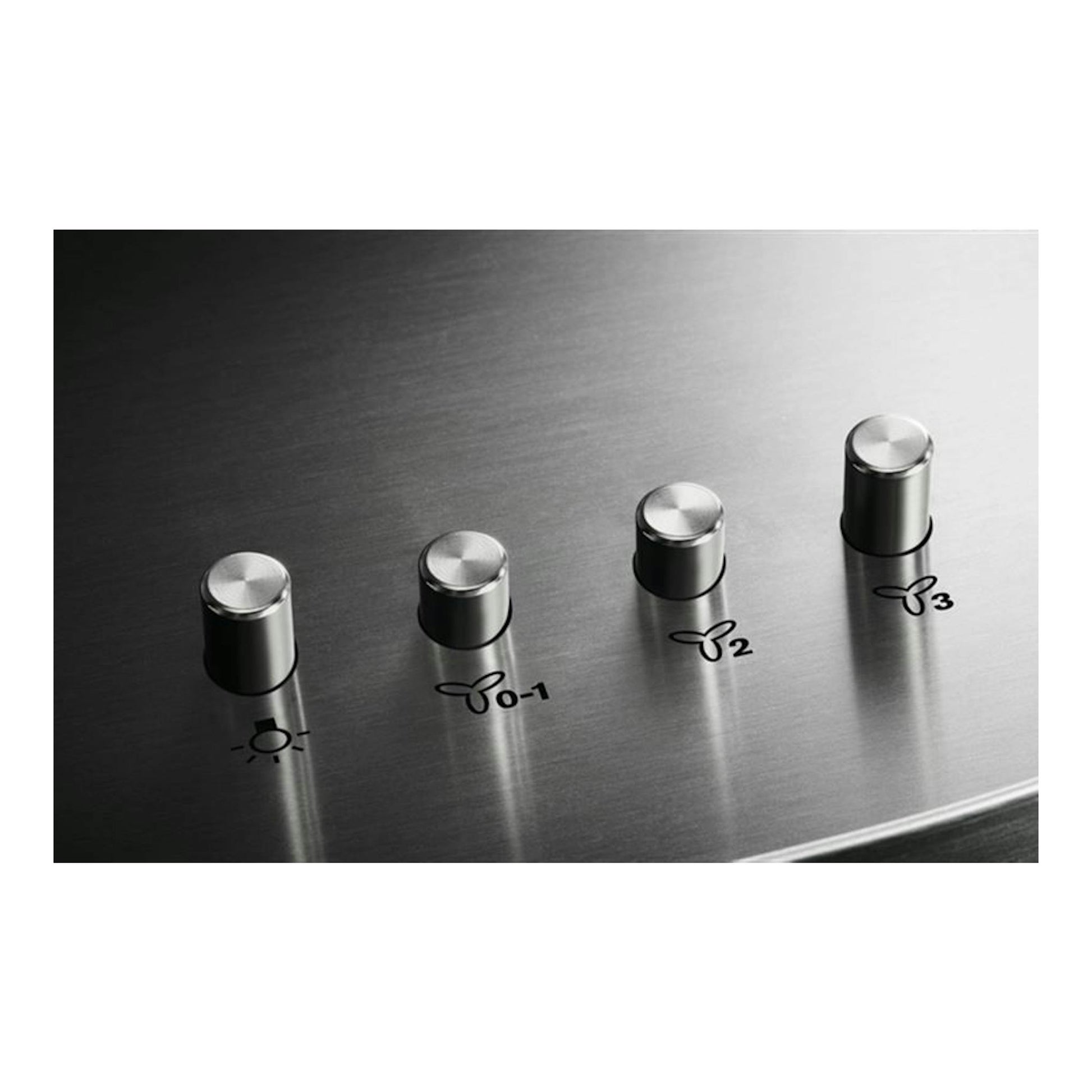 Campana de isla Electrolux LFI514X en acero inox, vista frontal en detalle de cuatro botones de control.