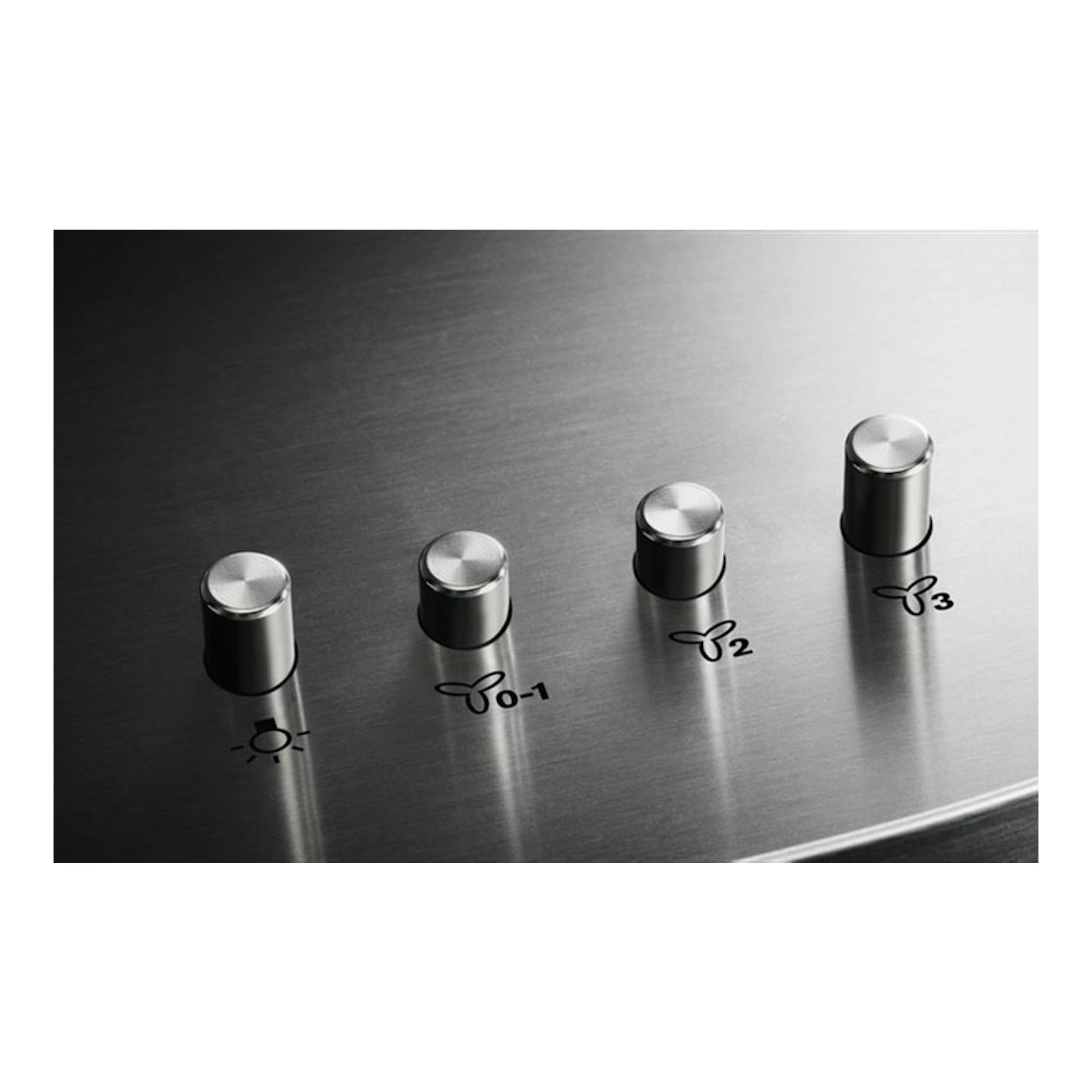 Campana de isla Electrolux LFI514X en acero inox, vista frontal en detalle de cuatro botones de control.