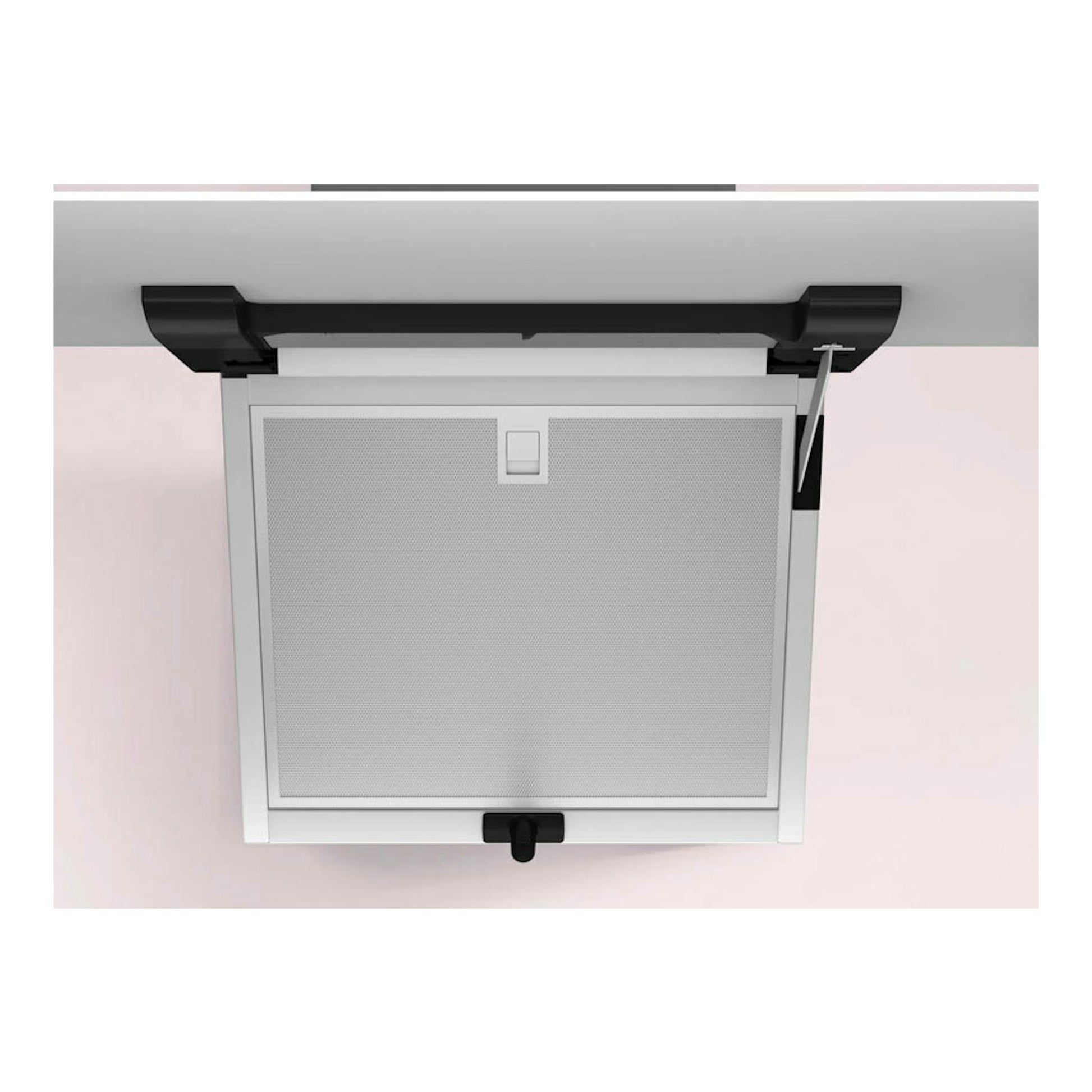 Campana de pared Balay 3BC587GBH, vista frontal, blanca con borde negro y panel de cristal.