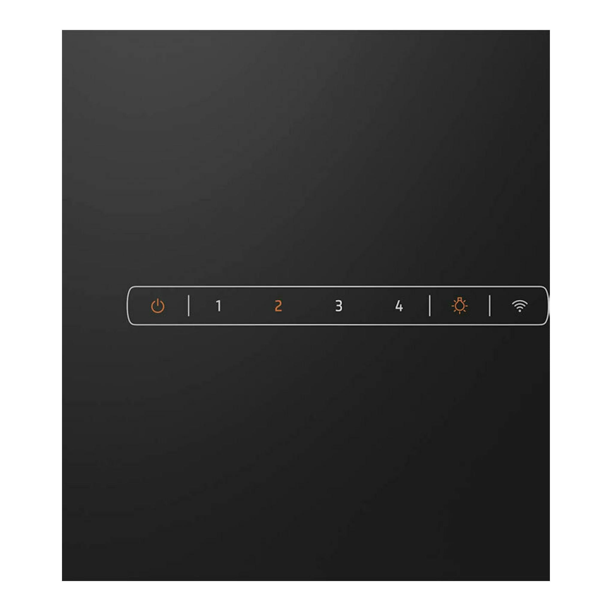 Vista frontal de la campana de pared Balay 3BC587LN, panel táctil negro con niveles 1-4, luz y Wi‑Fi.