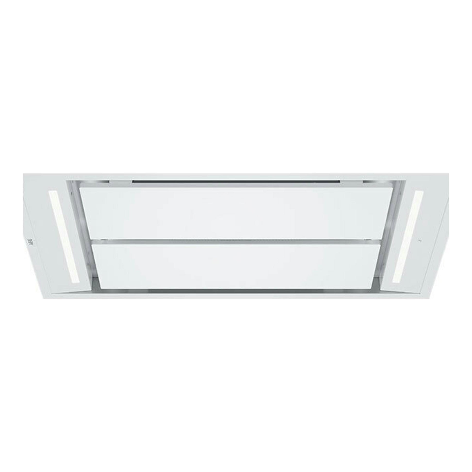 Campana de techo AEG NDC7792SW blanca, vista inferior, rectangular.