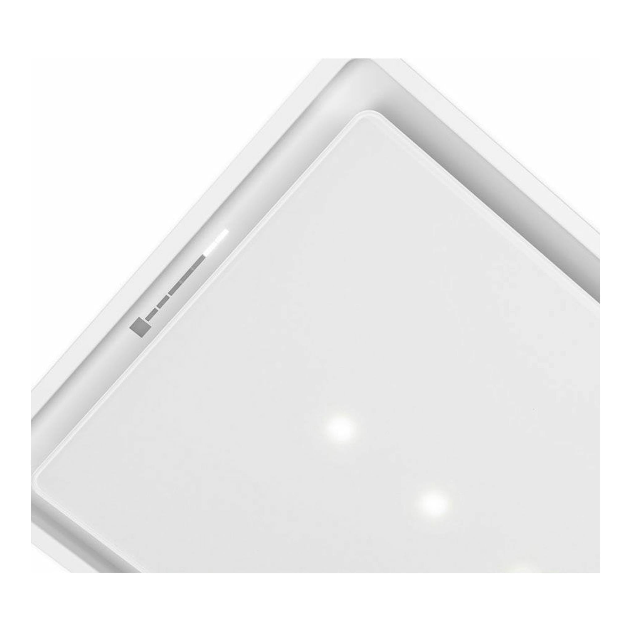 Campana de techo Bosch DRC99PS20 blanca, vista en ángulo, forma cuadrada y superficie lisa.