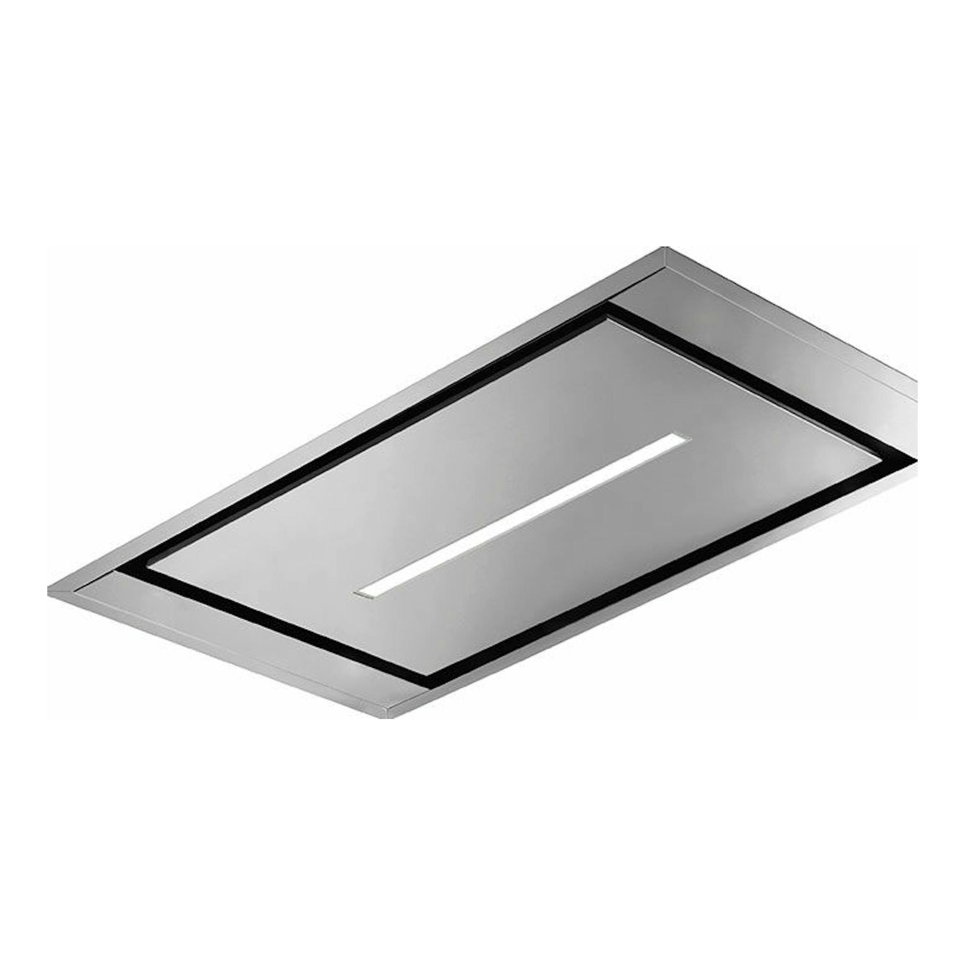 Campana de techo Mepamsa Cielo Slim 90 inox, vista en ángulo, rectangular de acero inoxidable.