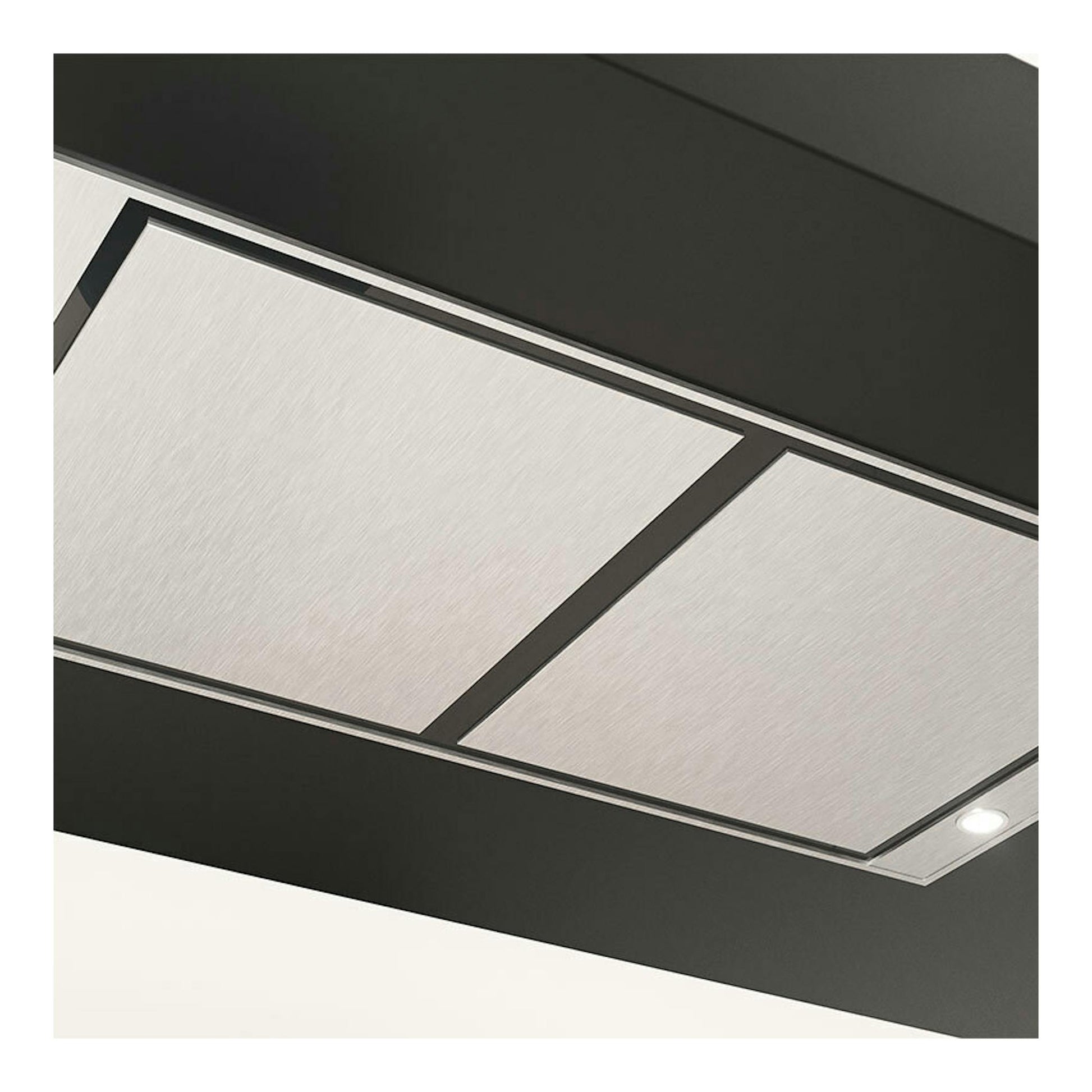 Campana de techo Teka DHT1285 Inox, vista inferior en acero inoxidable con dos paneles y luz integrada.