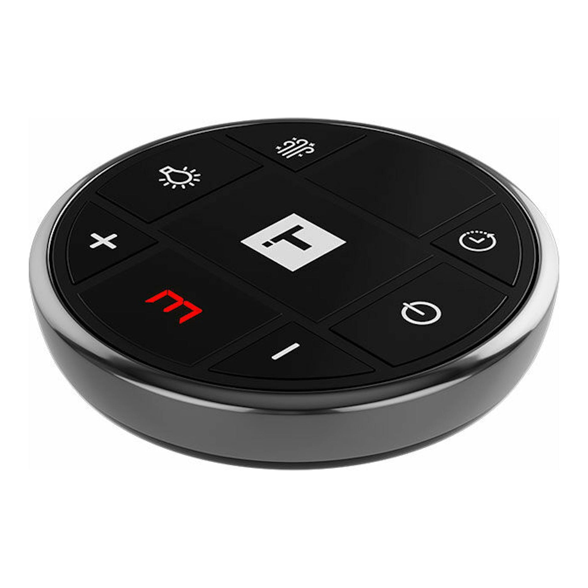 Mando circular negro de Teka DHT97670ROSWH, vista superior, con botones táctiles e iconos.