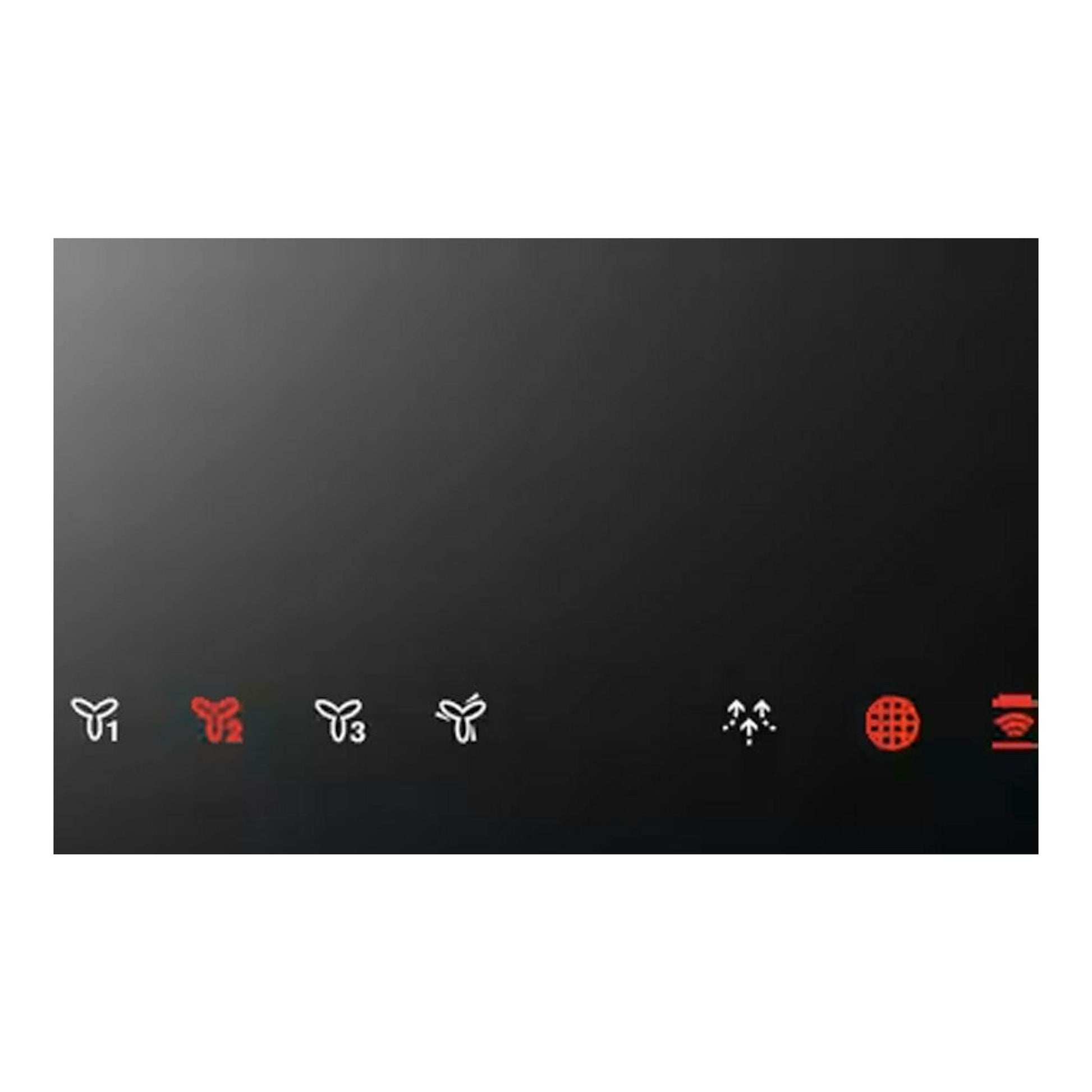 Panel táctil negro de campana AEG DBE5960HB con iconos de ventilación e indicadores LED.