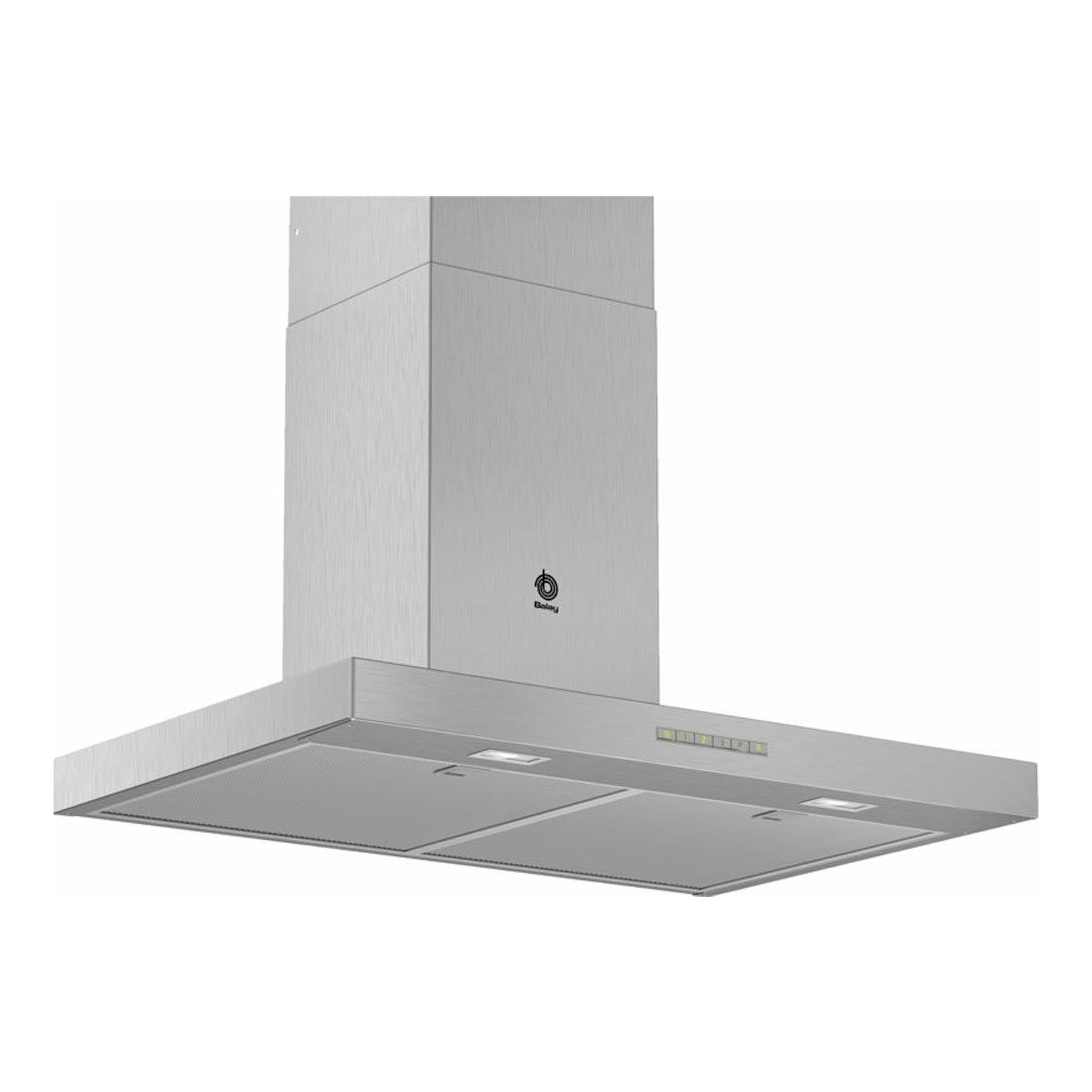 Campana decorativa Balay 3BC077EX en inox, vista frontal y ligeramente inferior.