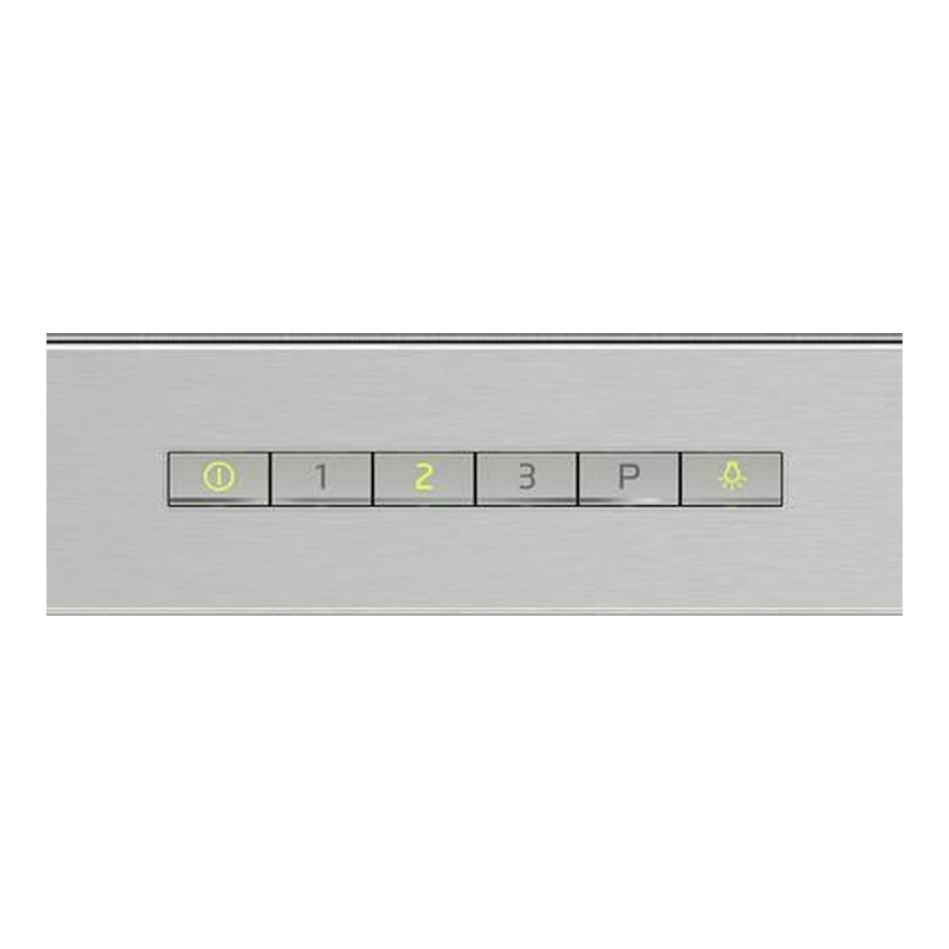 Campana Balay 3BC097EX inox, primer plano del panel de mandos con botones 0,1,2,3,P y luz iluminados.
