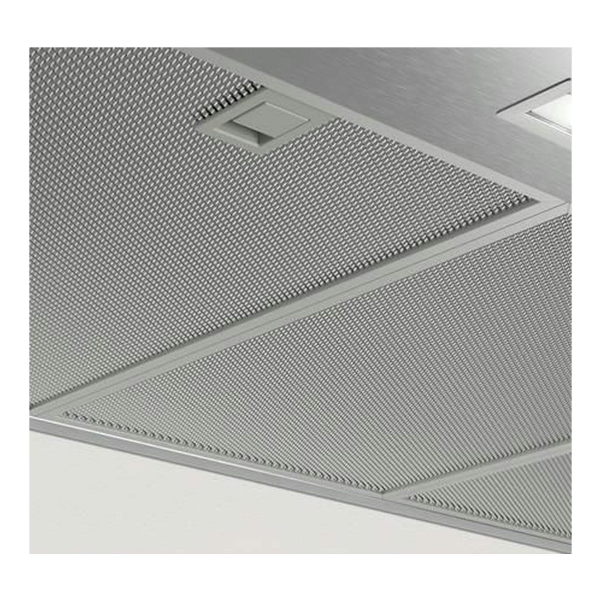 Campana extractora Balay 3BC097EX inox, vista inferior con filtros metálicos y mando central.