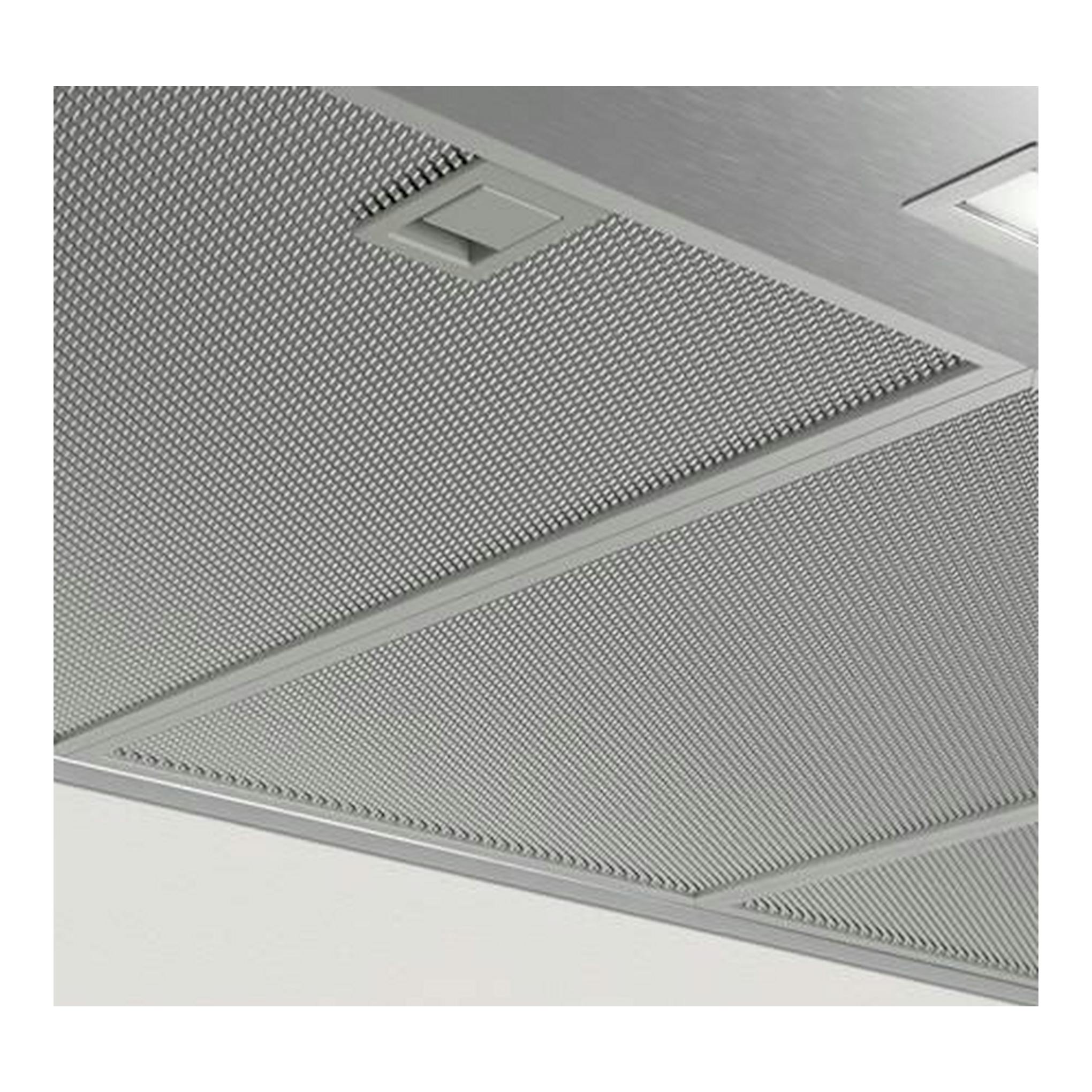 Campana extractora Balay 3BC097EX inox, vista inferior con filtros metálicos y mando central.