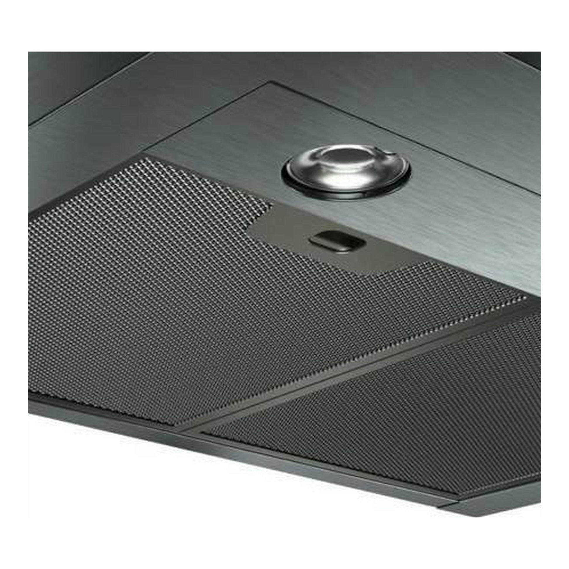 Campana decorativa Balay 3BC663MX en inox, vista inferior con filtros metálicos y luz central.