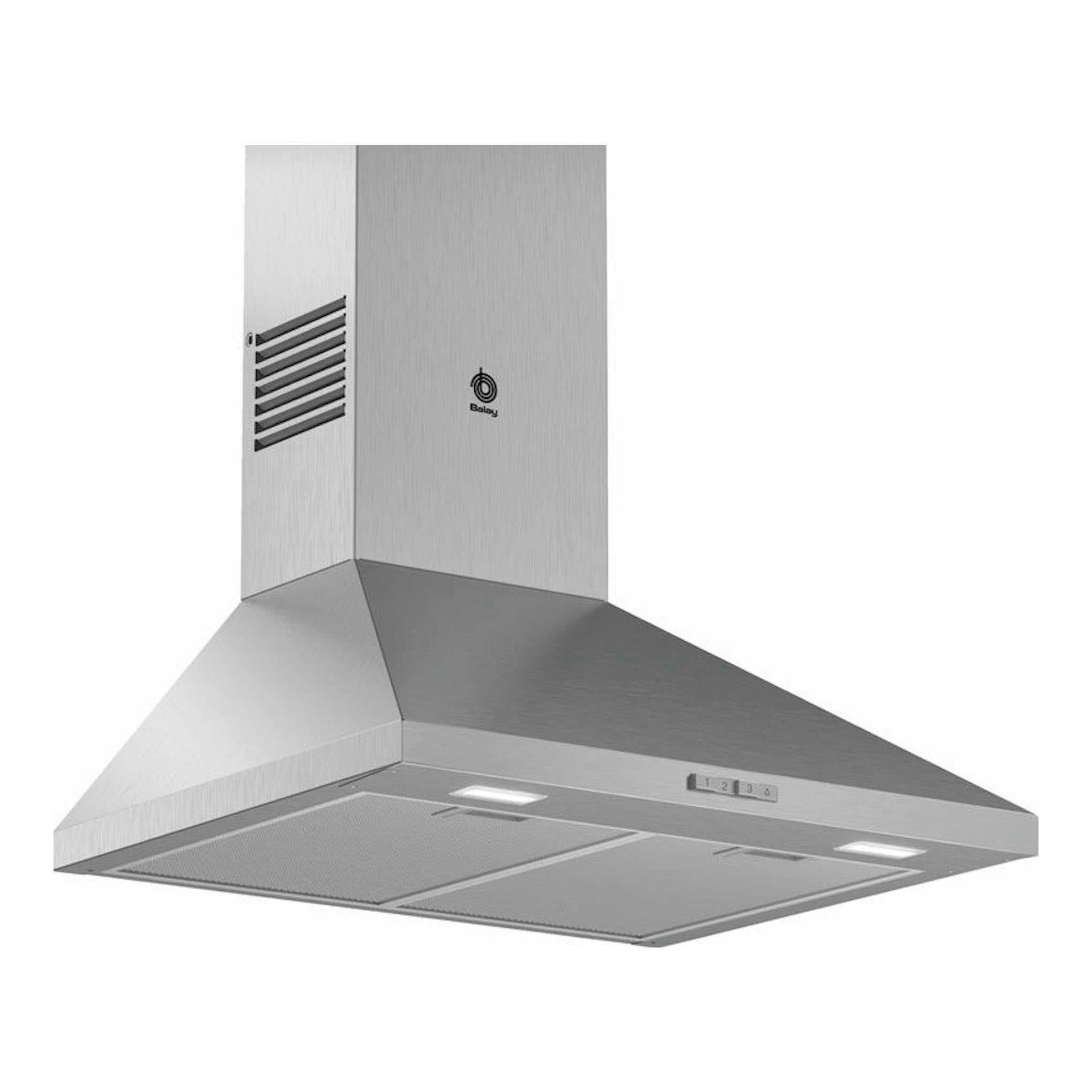 Campana decorativa Balay 3BC666MX de acero inoxidable, vista frontal en perspectiva.