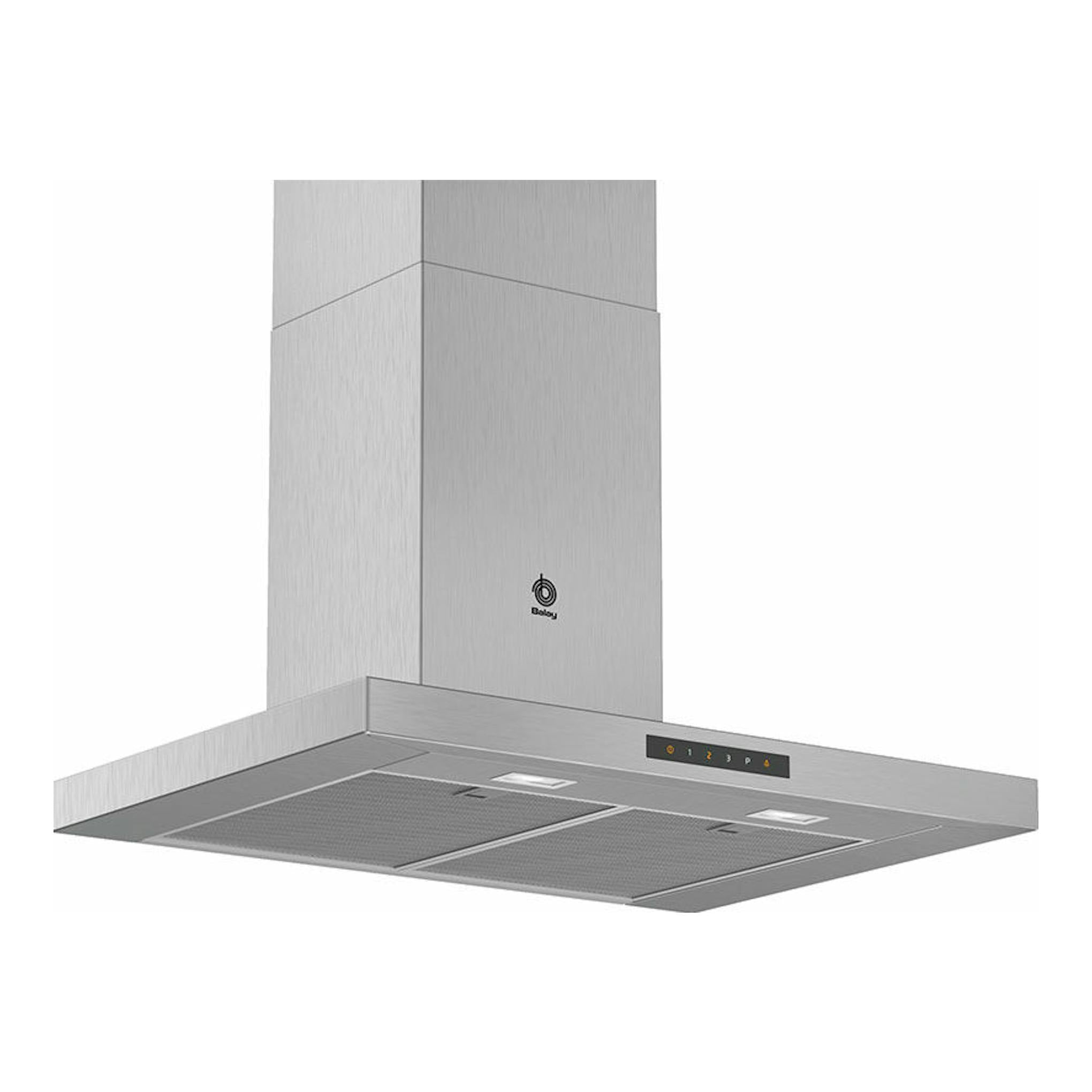 Campana decorativa Balay 3BC977GX en acero inoxidable, vista frontal inclinada.