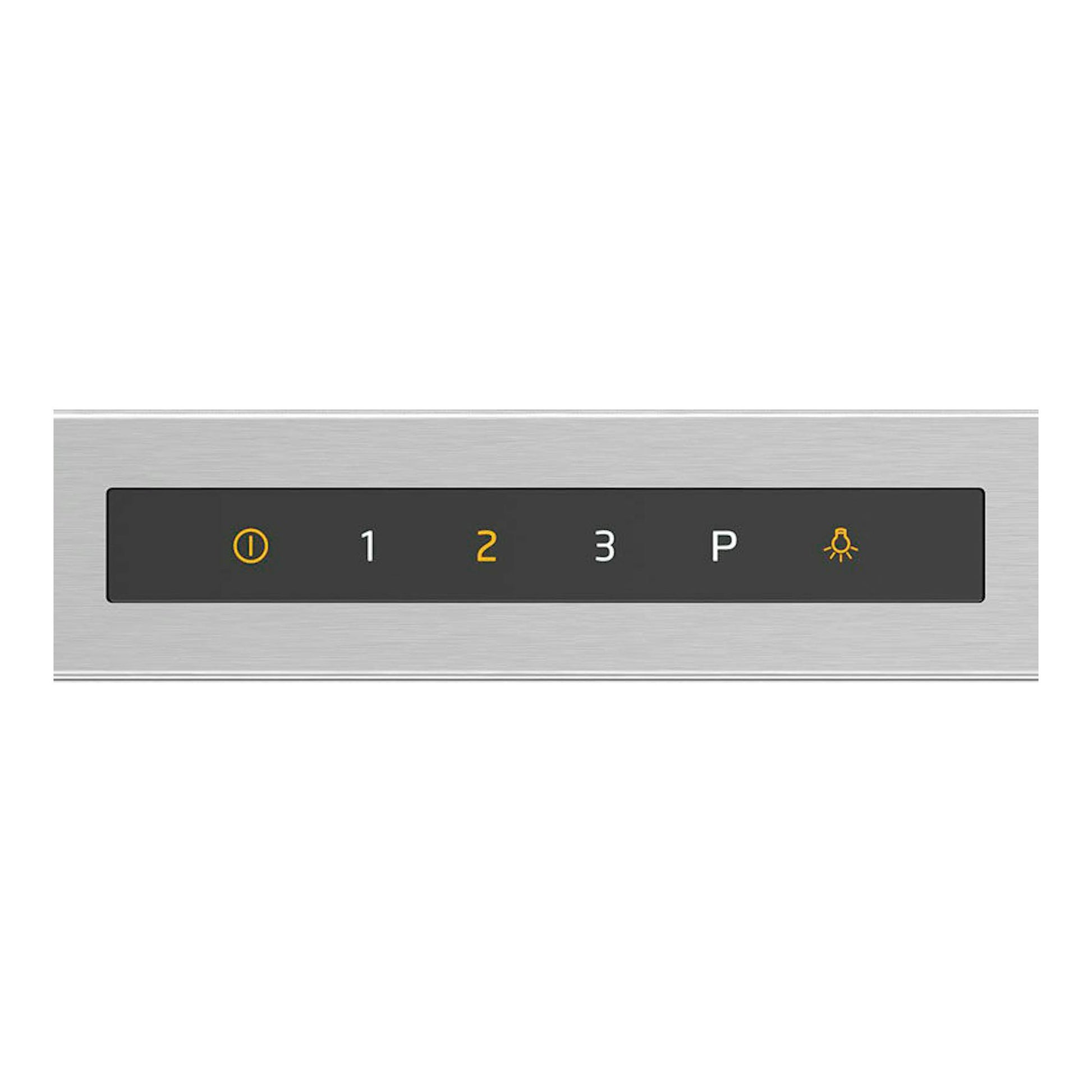 Campana decorativa Balay 3BC977GX inox, vista frontal de panel táctil con botones 1, 2, 3, P y luz.