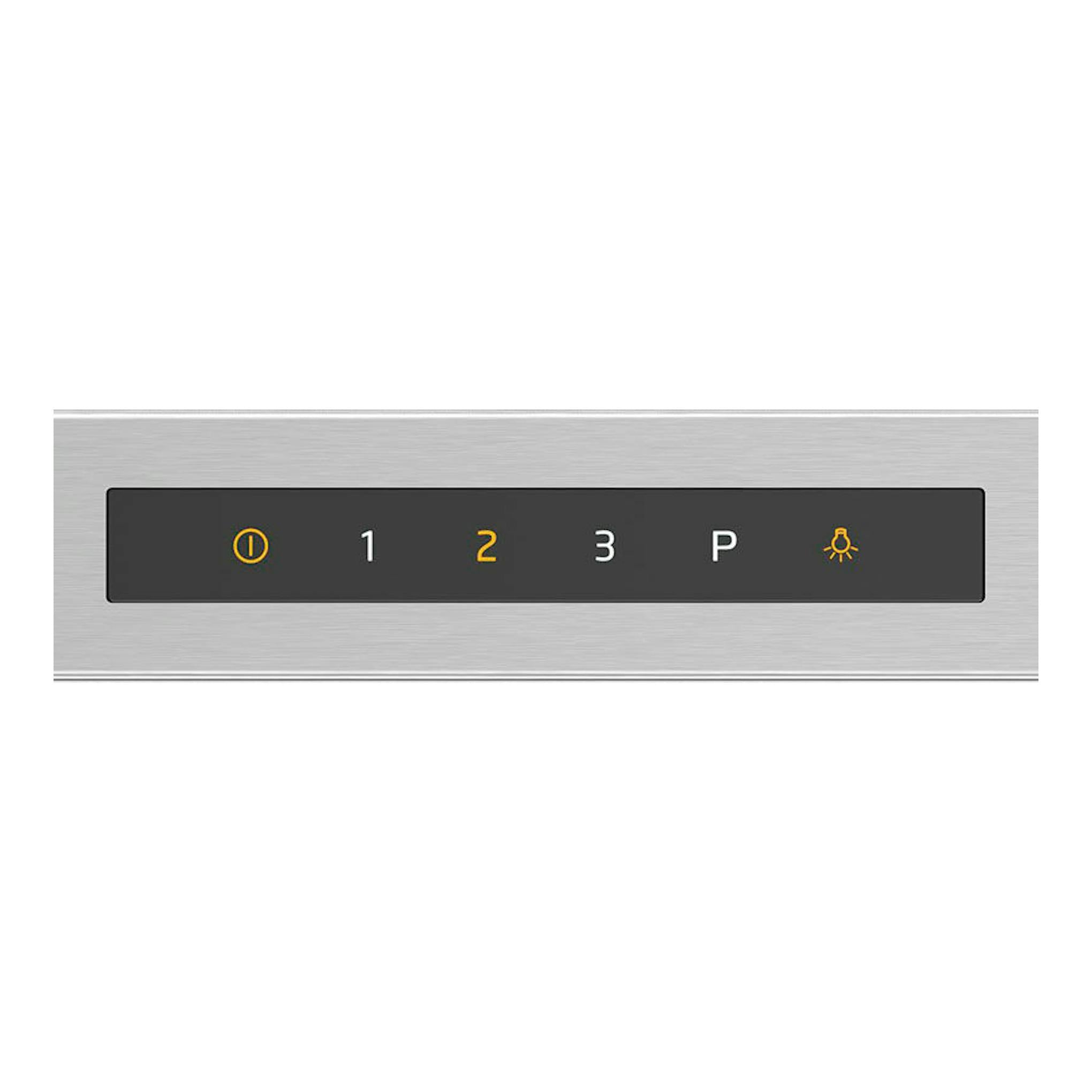 Campana decorativa Balay 3BC977GX inox, vista frontal de panel táctil con botones 1, 2, 3, P y luz.