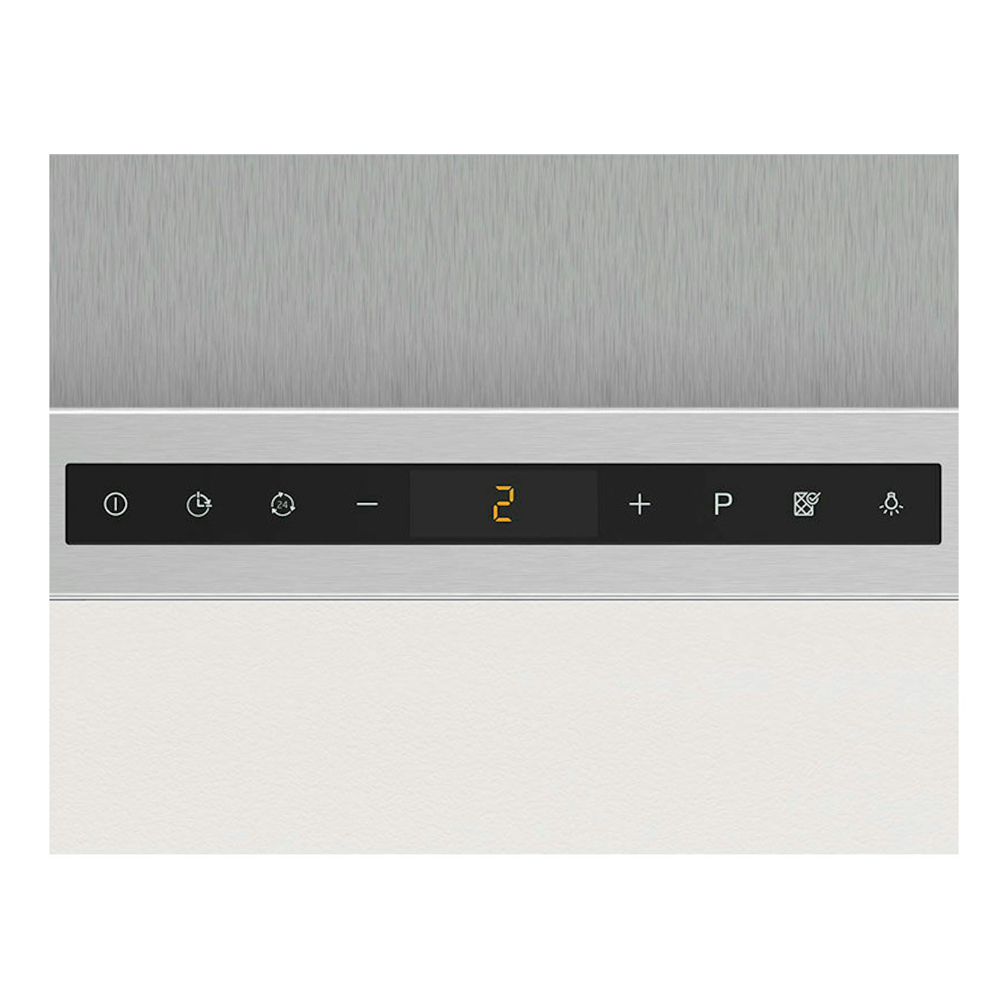 Campana decorativa Balay 3BC978HX inox, vista frontal con panel táctil negro y display digital.