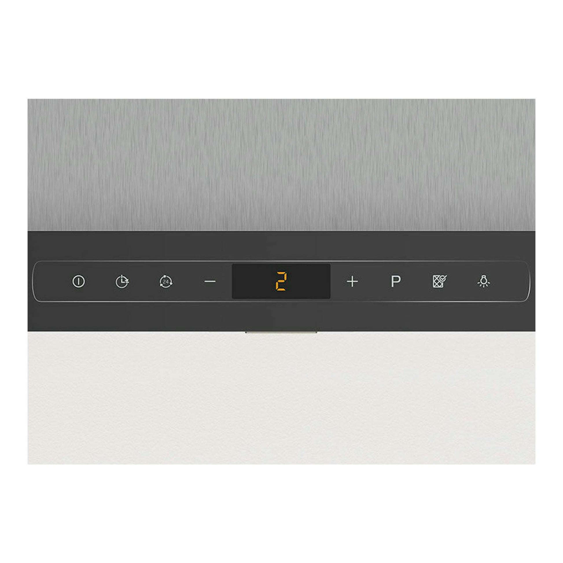 Campana decorativa Balay 3BC998HNC negra, vista frontal del panel de control con display central y acabado inox.