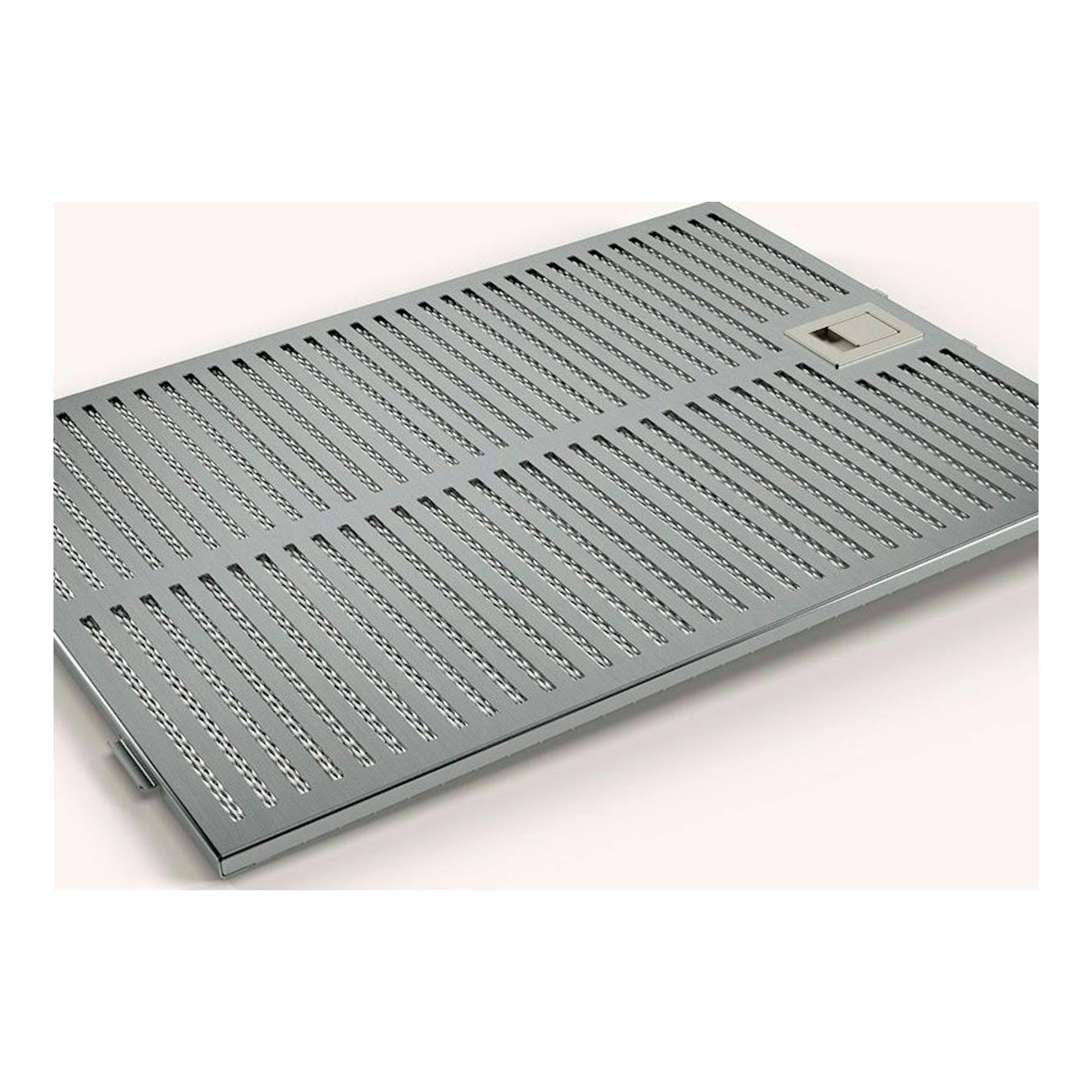 Campana decorativa Balay 3BC998HX inox, vista inferior en acero inoxidable con rejillas y filtro.