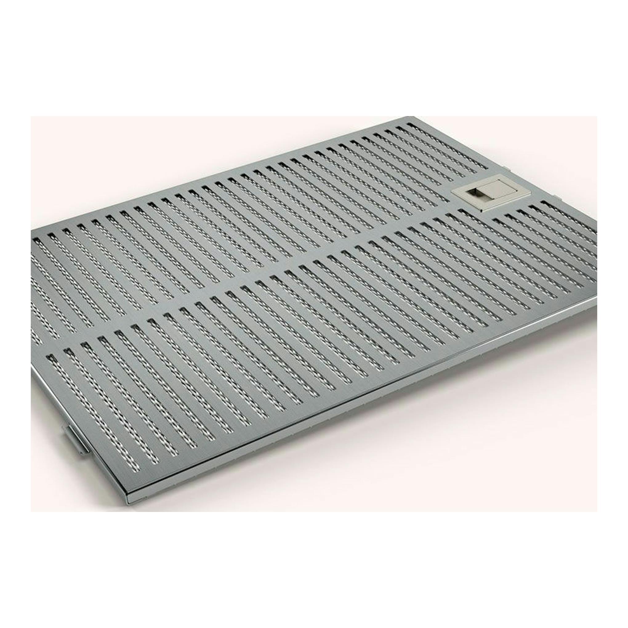 Campana decorativa Balay 3BC998HX inox, vista inferior en acero inoxidable con rejillas y filtro.