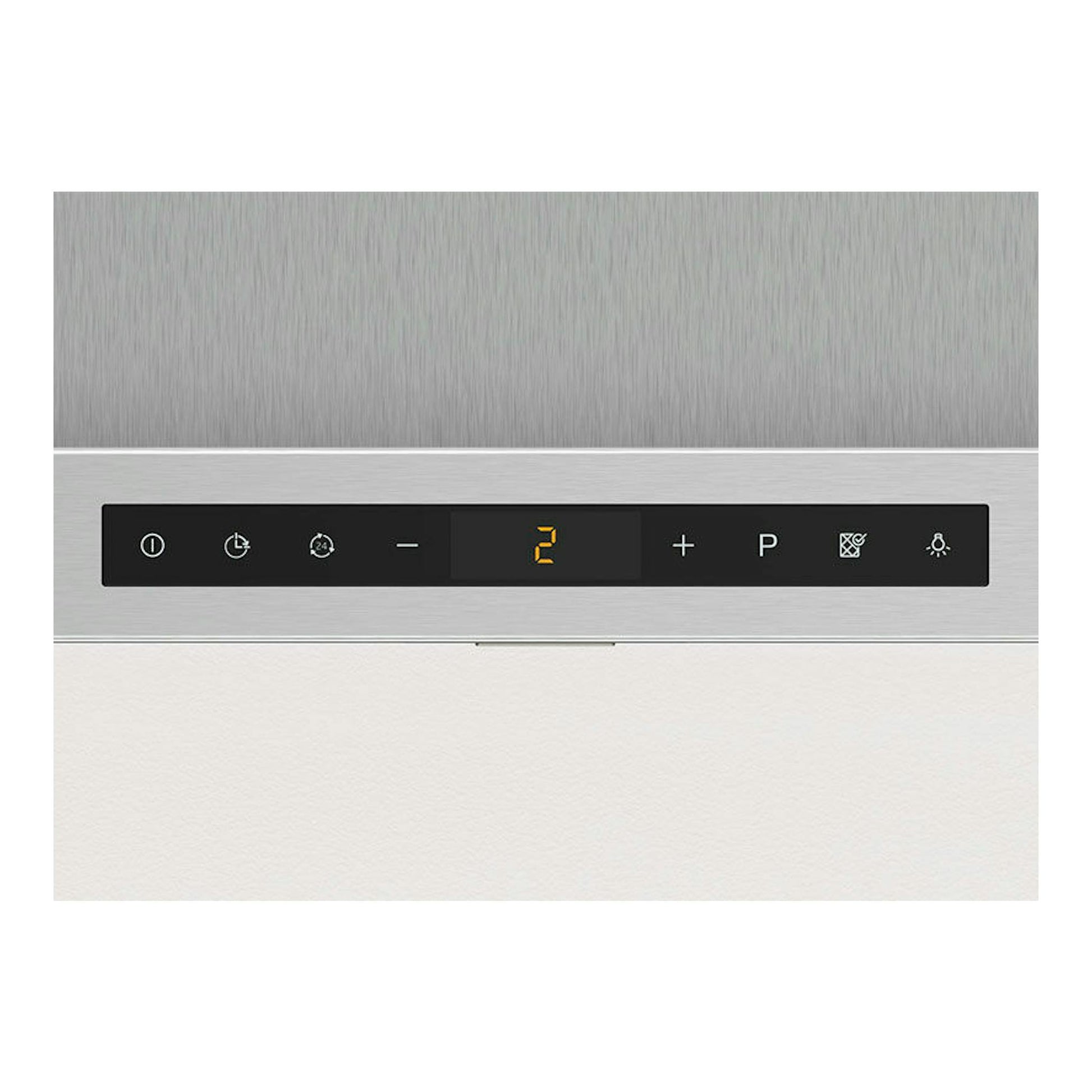 Campana decorativa Balay 3BC998HX inox, vista frontal, panel de control negro sobre acero inoxidable.