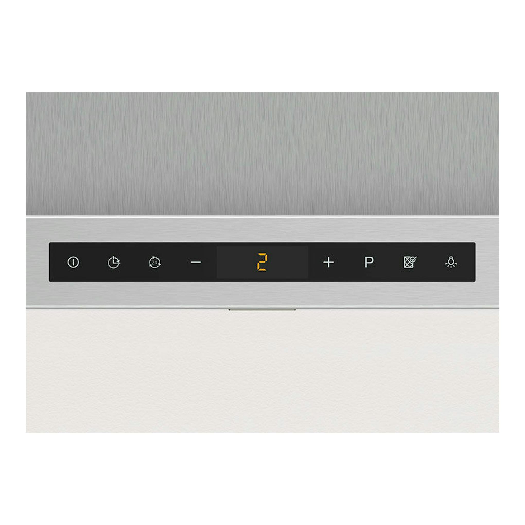 Campana decorativa Balay 3BC998HX inox, vista frontal, panel de control negro sobre acero inoxidable.