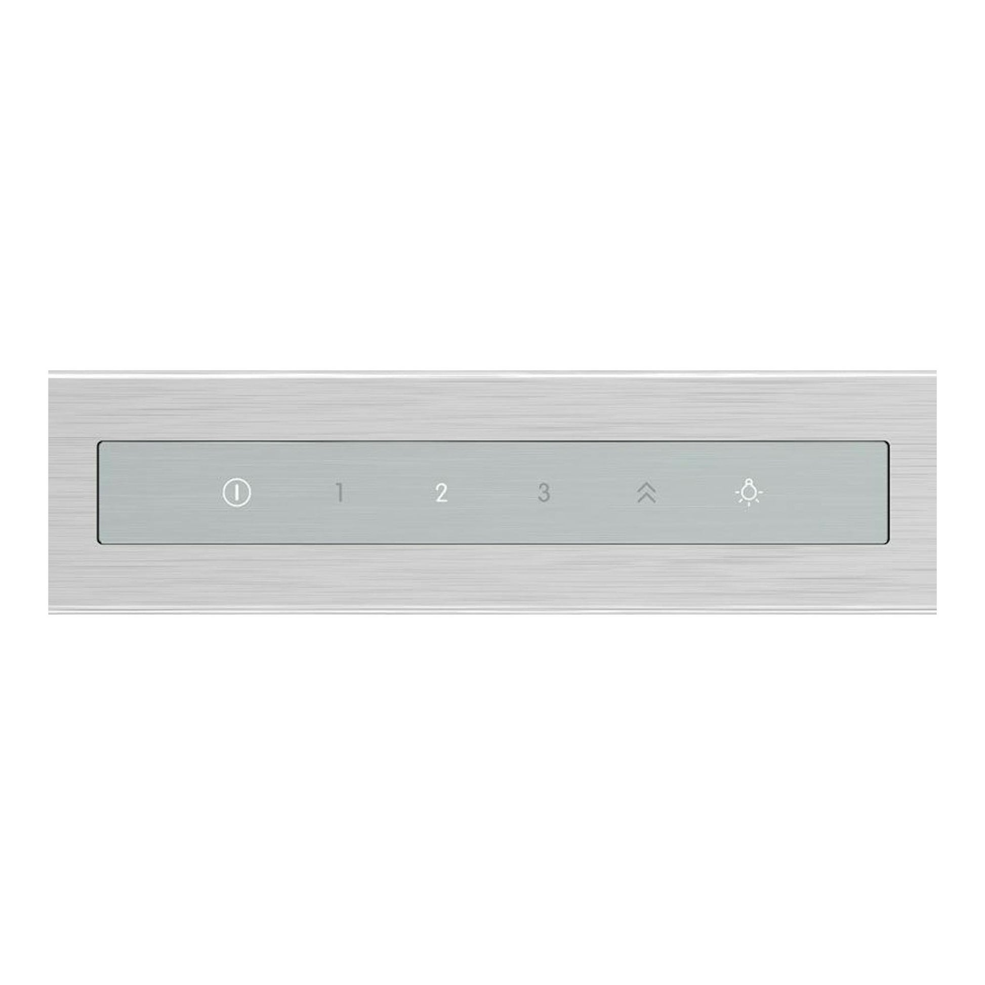 Campana extractora Bosch DWB77CM50 Inox, primer plano del panel táctil en acero inoxidable.