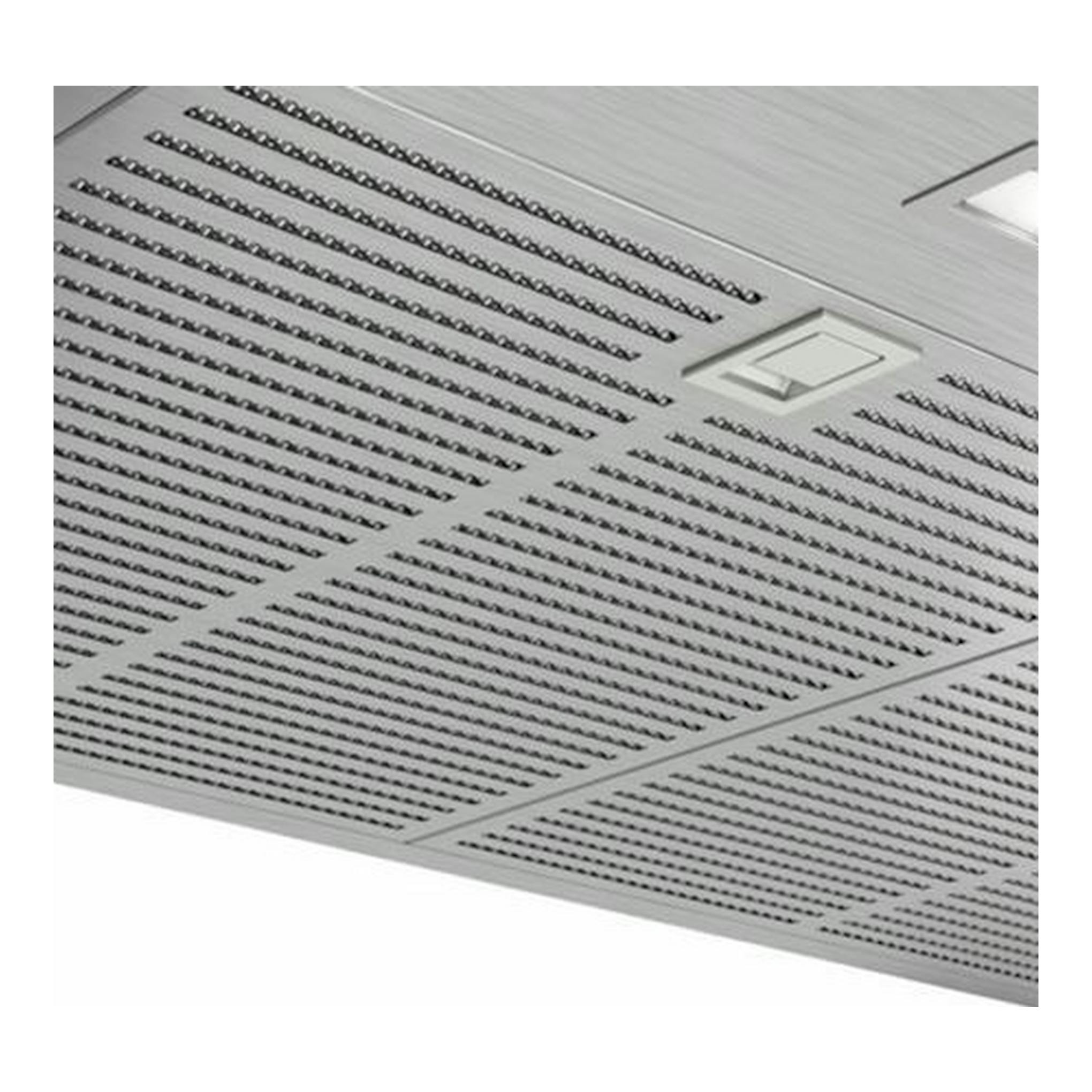 Campana decorativa Bosch DWB77IM50 en acero inox, vista inferior en primer plano.
