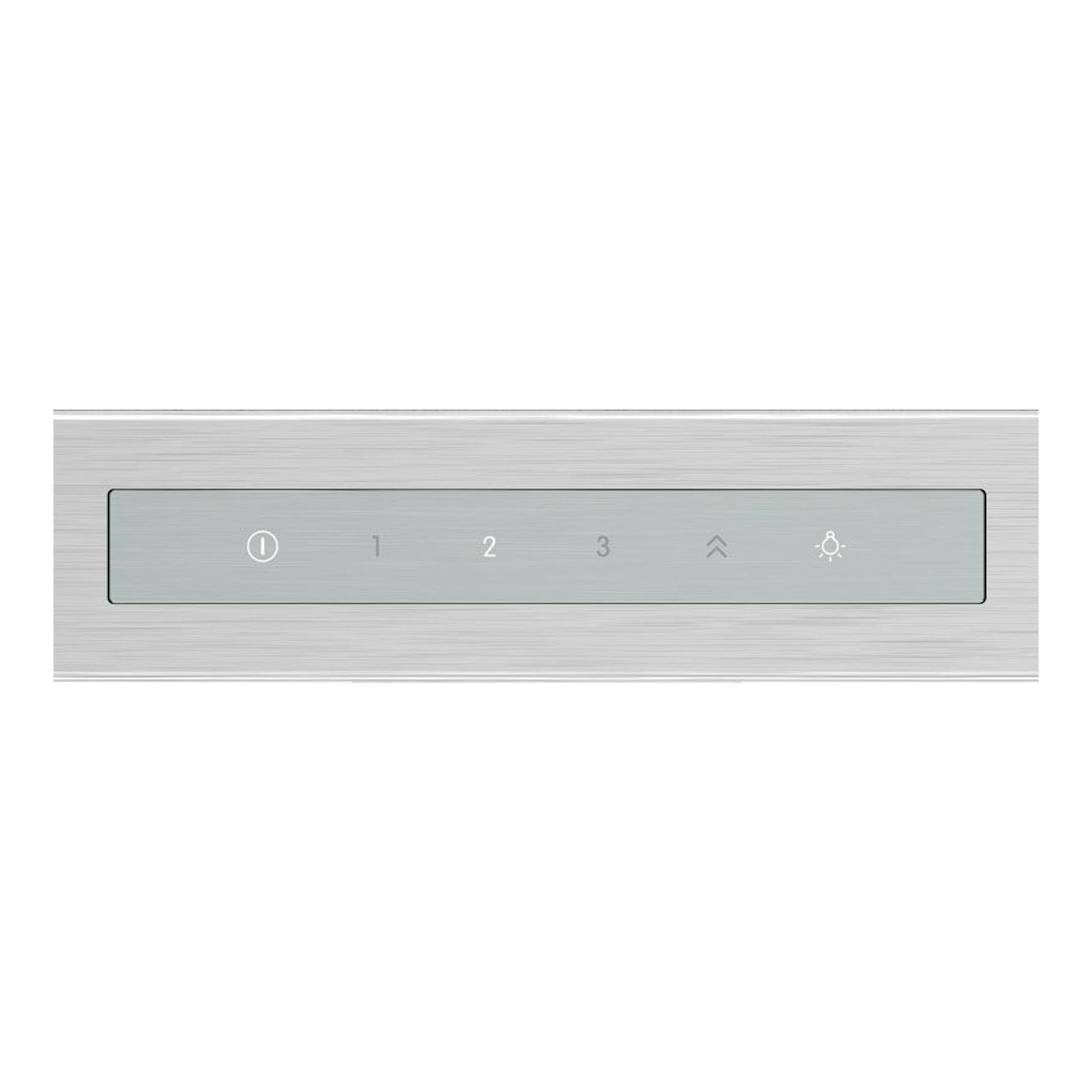 Campana Bosch DWB97CM50 Inox, primer plano del panel táctil en acero inoxidable.