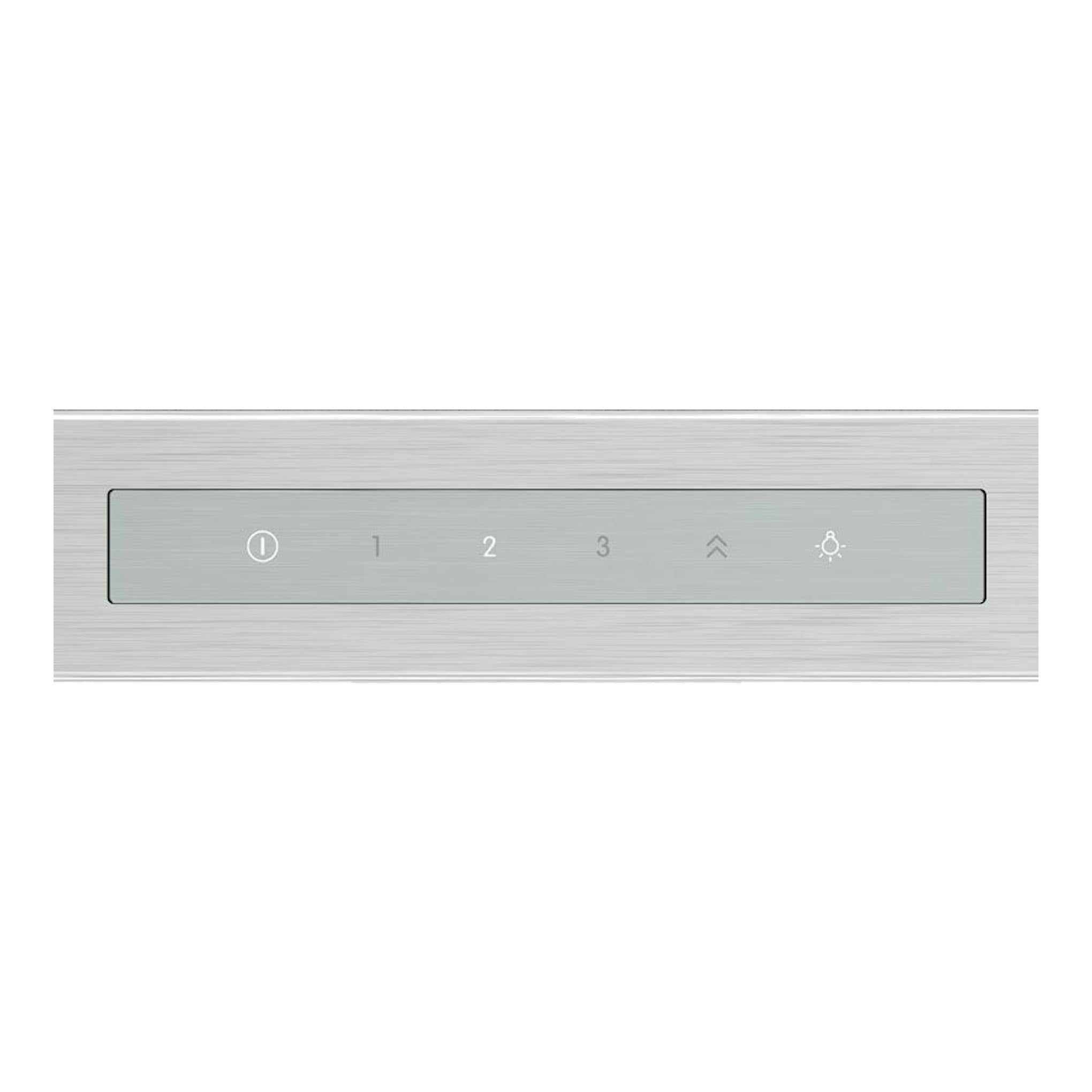 Campana Bosch DWB97CM50 Inox, primer plano del panel táctil en acero inoxidable.