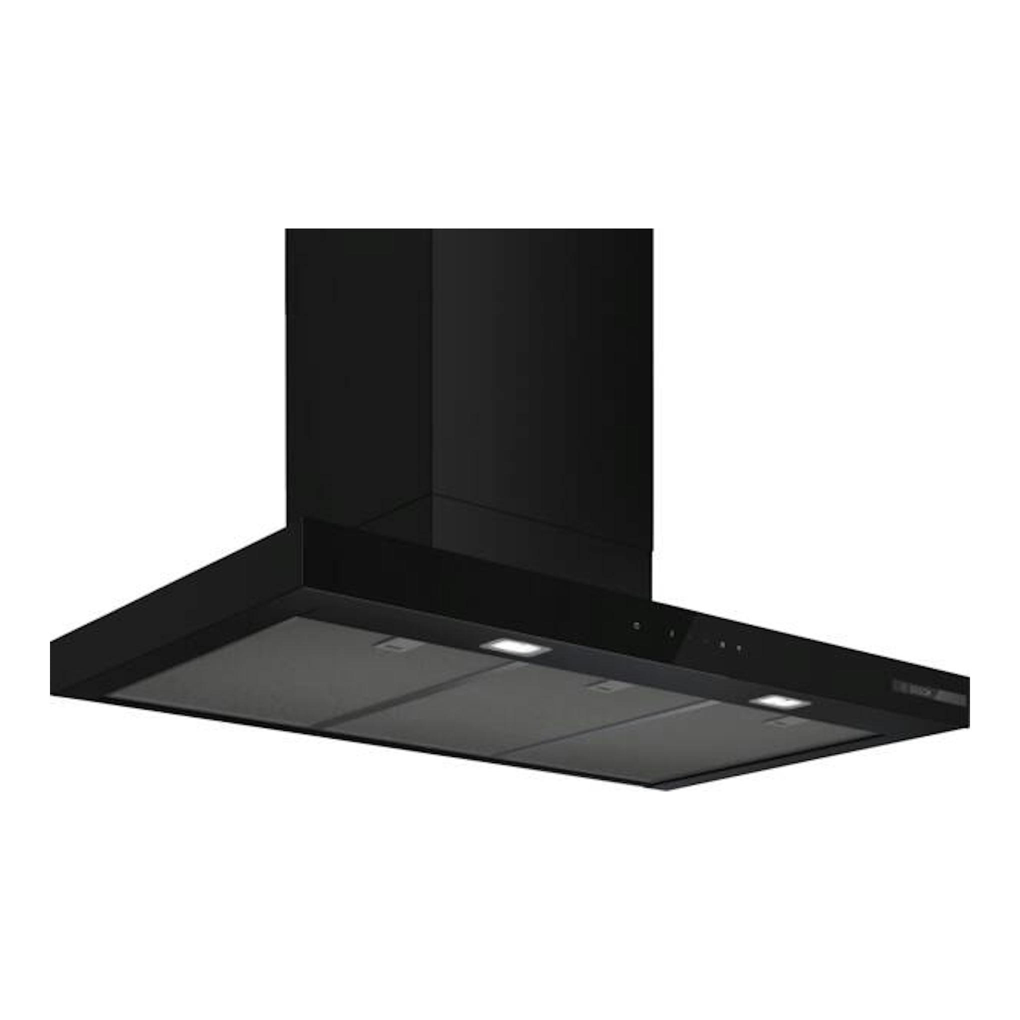 Campana decorativa Bosch DWB97DN60 negra mate, vista inferior en ángulo, 90 cm.