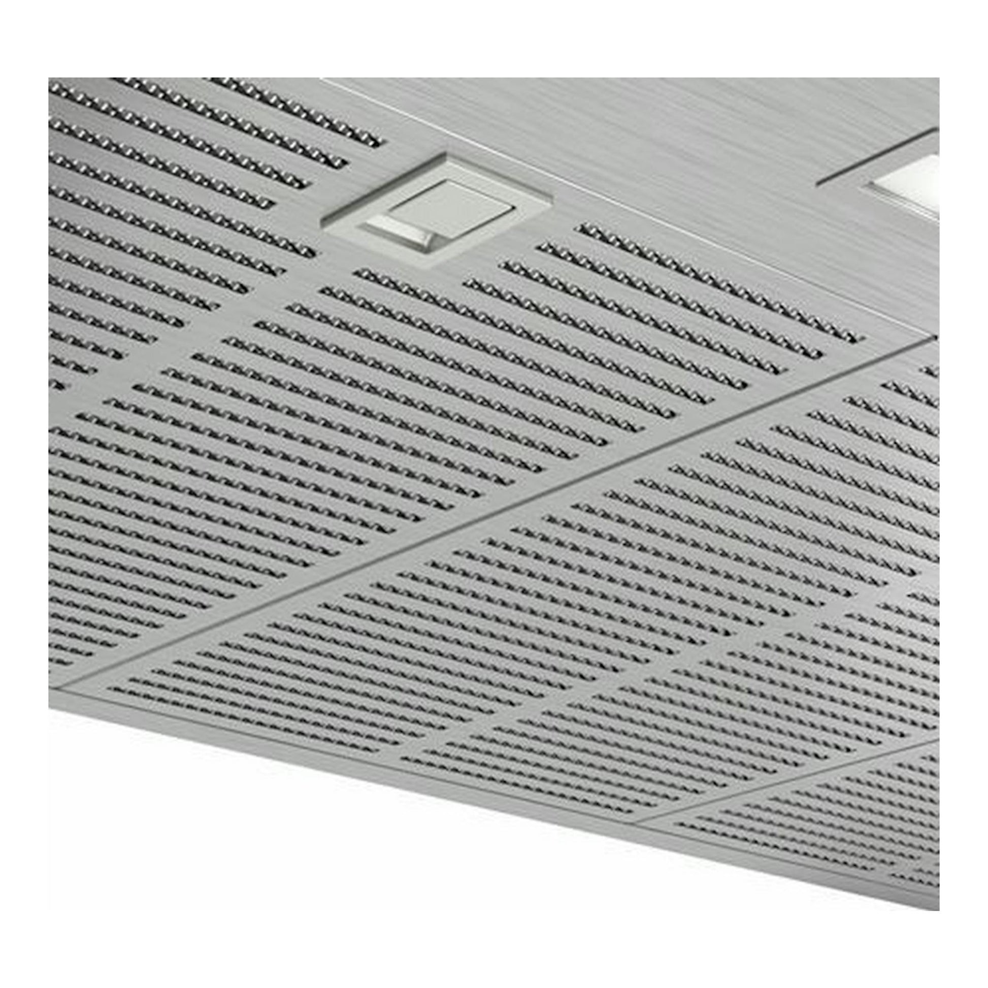 Campana extractora Bosch DWB97IM50 inox, vista inferior en acero inoxidable con paneles y filtros perforados.